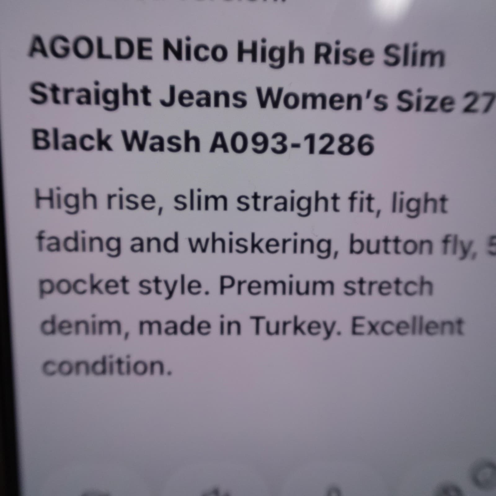 AGOLDE Nico Jeans Womens 27 Black Wash High Rise Slim Straight 27x28 Denim - Thumbnail 11