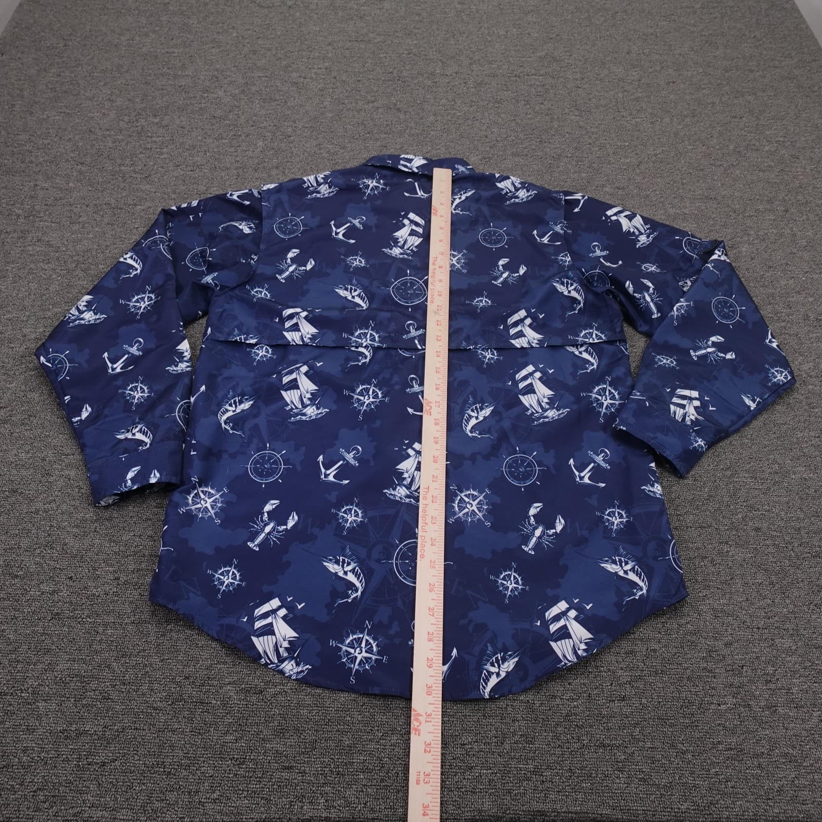 Spicy Tuna Shirt Mens Medium Blue Nautical Print Long Sleeve Button Up Fishing - Thumbnail 6