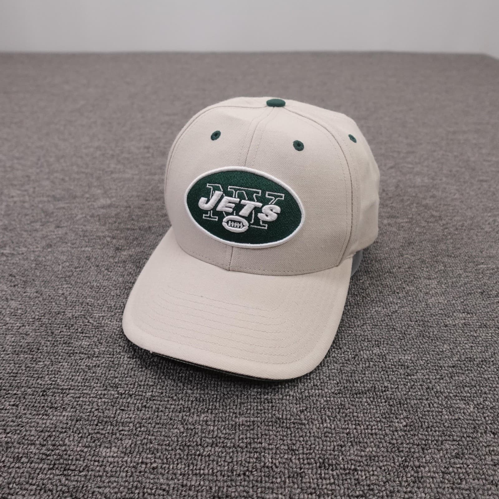 Vintage New York Jets Hat Cap Strap Back Mens 7 3/8 Beige NFL Football Twins