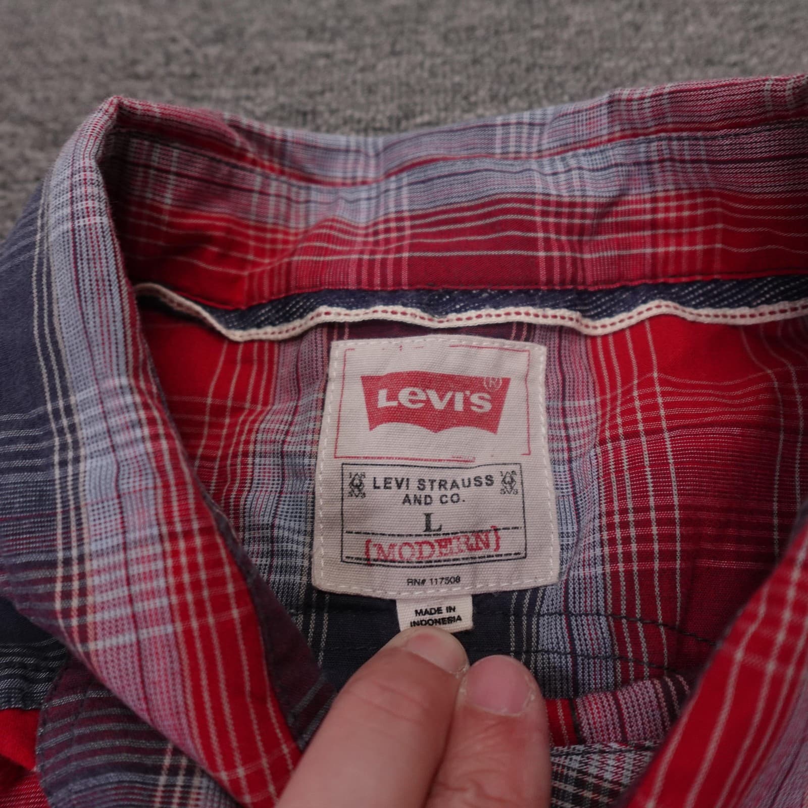 Levis Shirt Mens Large Red Plaid Long Sleeve Western Snap Cowboy Casual - Thumbnail 3