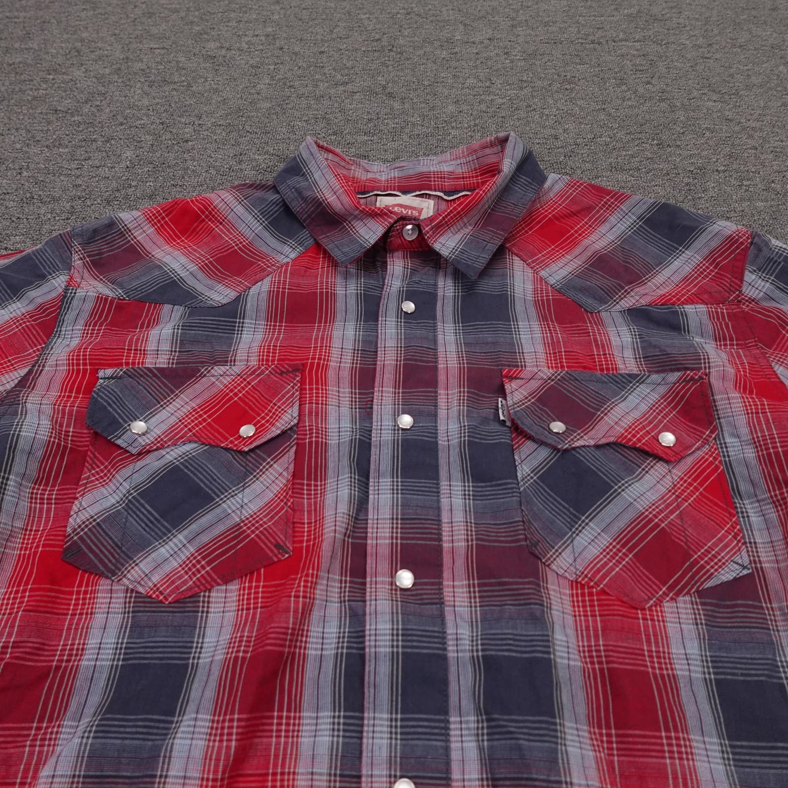Levis Shirt Mens Large Red Plaid Long Sleeve Western Snap Cowboy Casual - Thumbnail 2