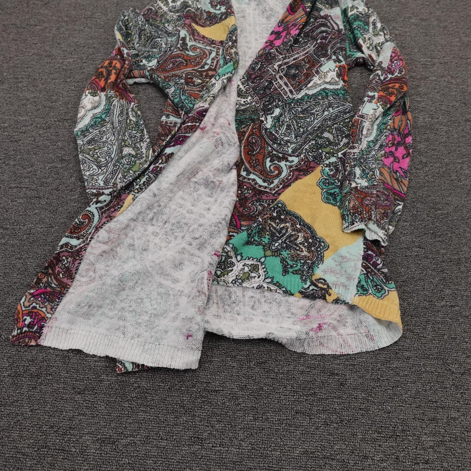 Sundance Cardigan Sweater Womens XS Multicolor Paisley Linen Cotton Open Front - Thumbnail 3