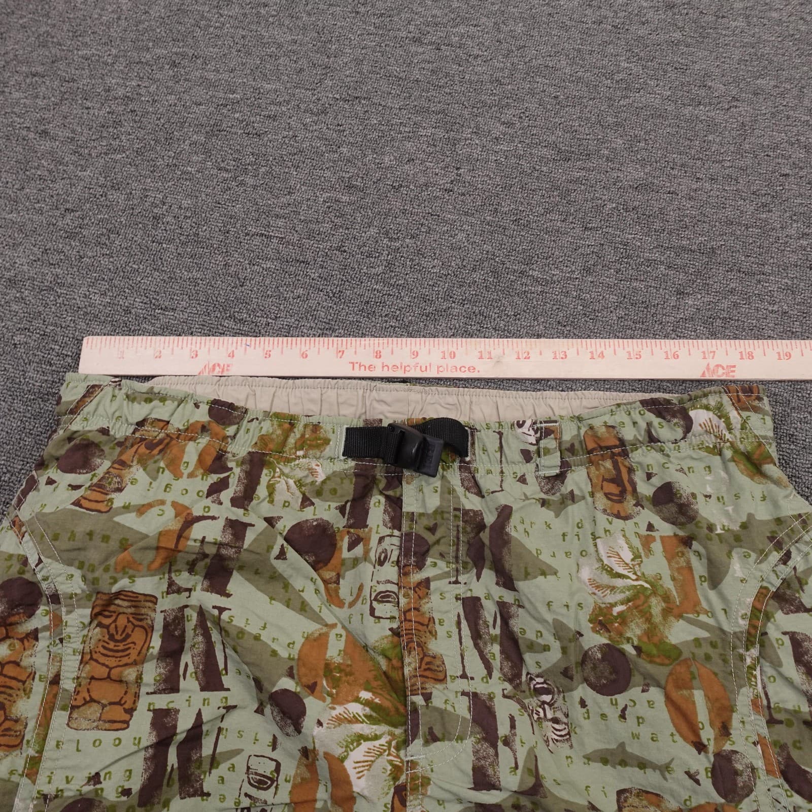 Vintage REI Swim Shorts Mens Large Green Tiki Hawaiian Print Lined Cargo Y2K - Thumbnail 8