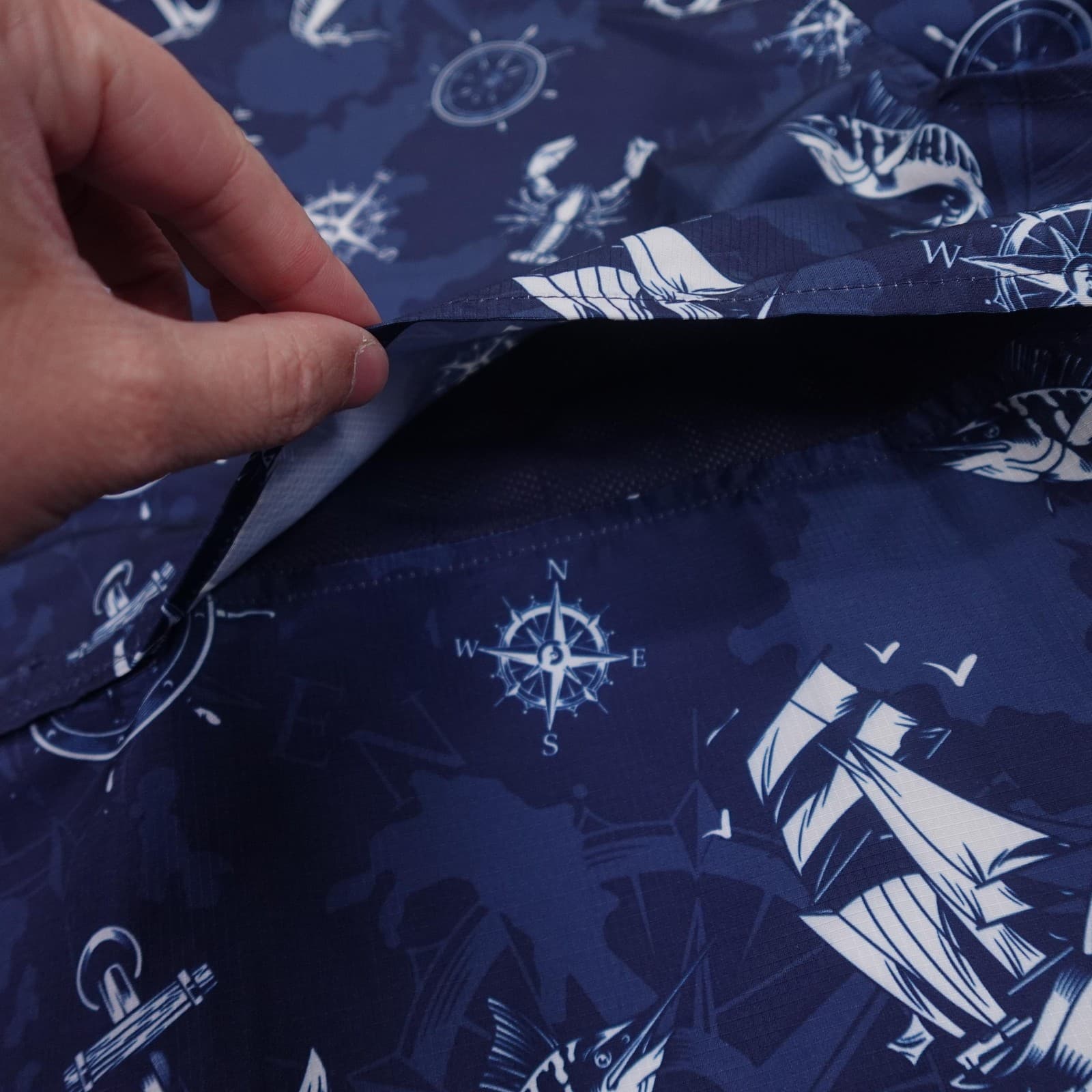 Spicy Tuna Shirt Mens Medium Blue Nautical Print Long Sleeve Button Up Fishing - Thumbnail 4