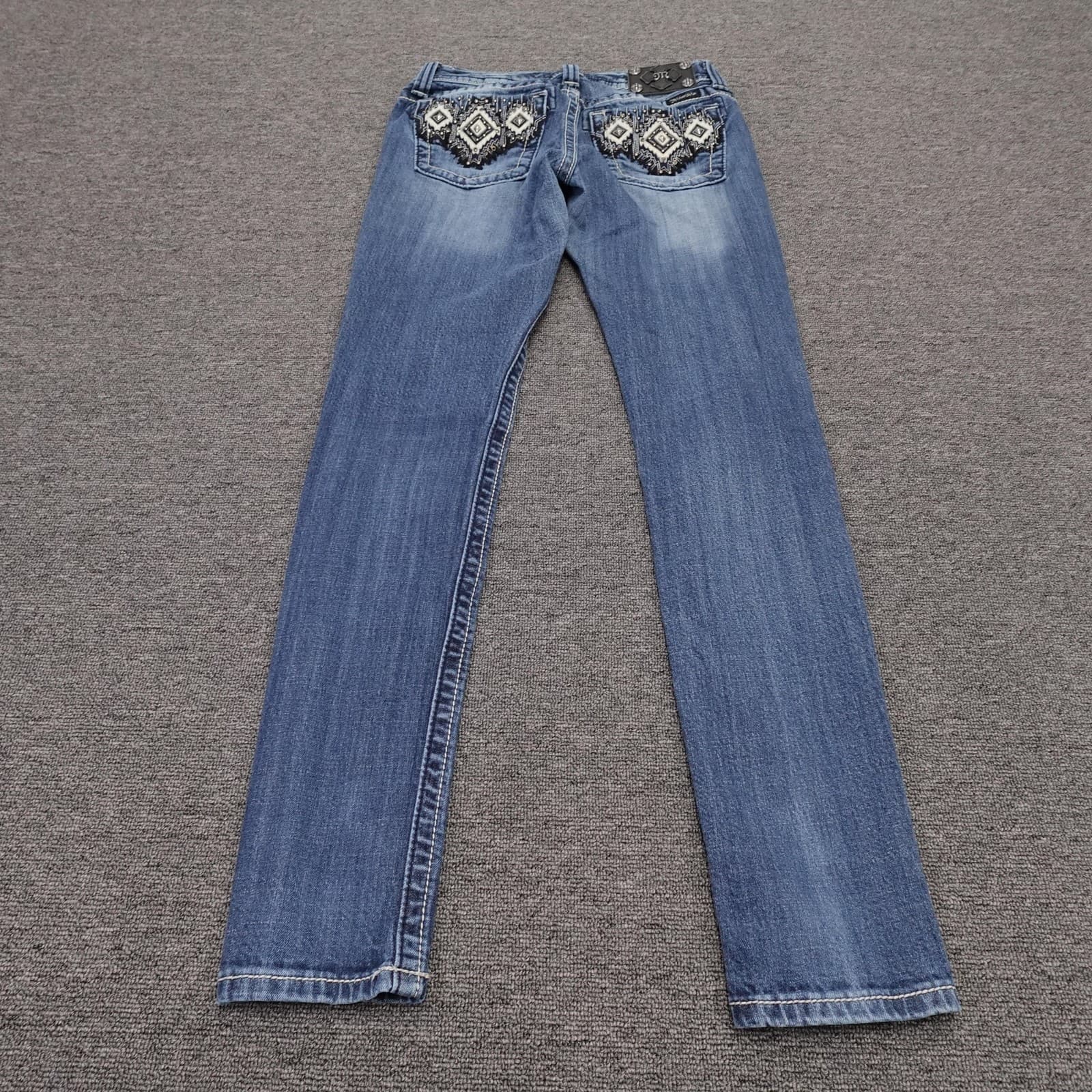 Miss Me Jeans Womens 27 Blue Skinny Low Rise Aztec Embroidered Denim JW5416S3 - Thumbnail 6
