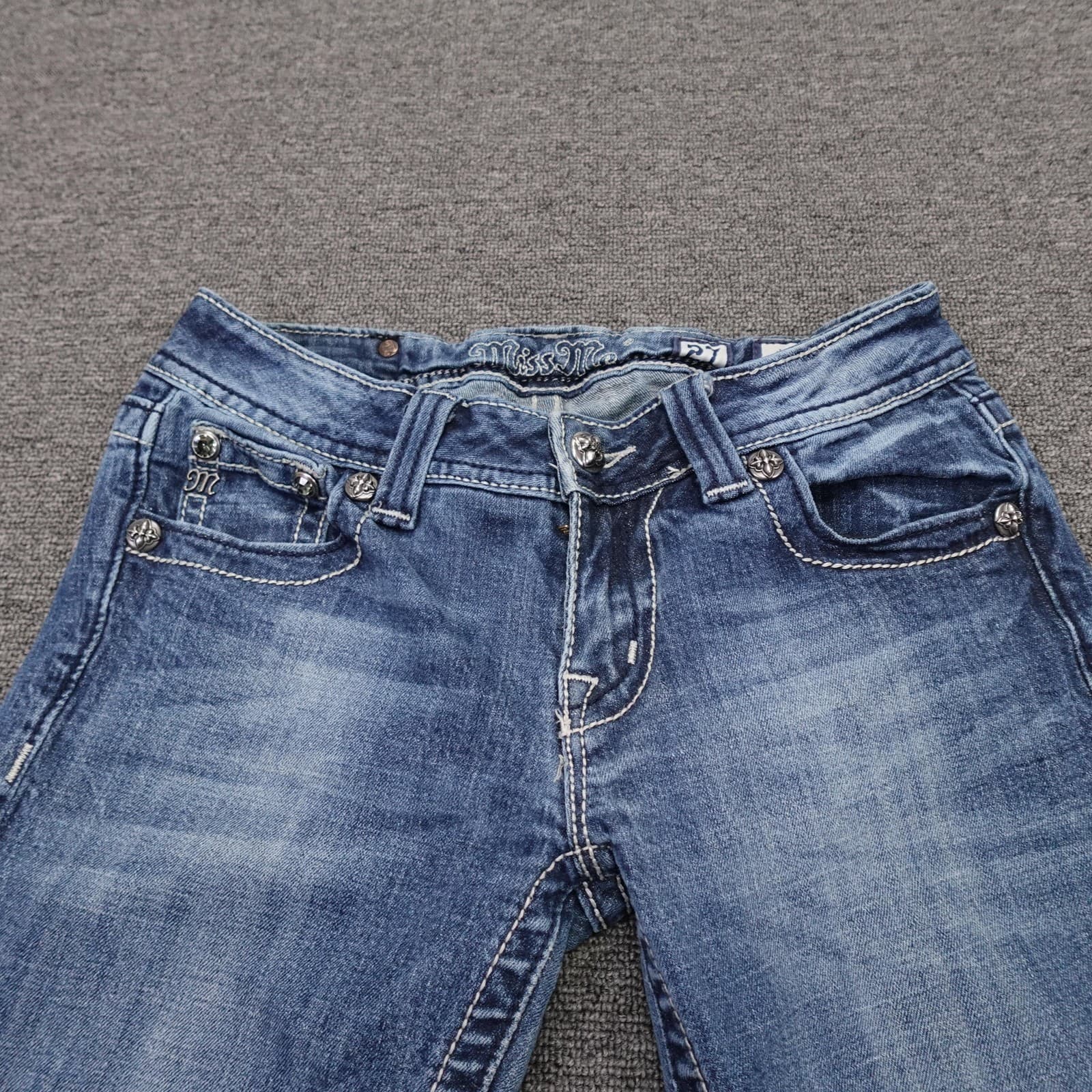 Miss Me Jeans Womens 27 Blue Skinny Low Rise Aztec Embroidered Denim JW5416S3 - Thumbnail 2
