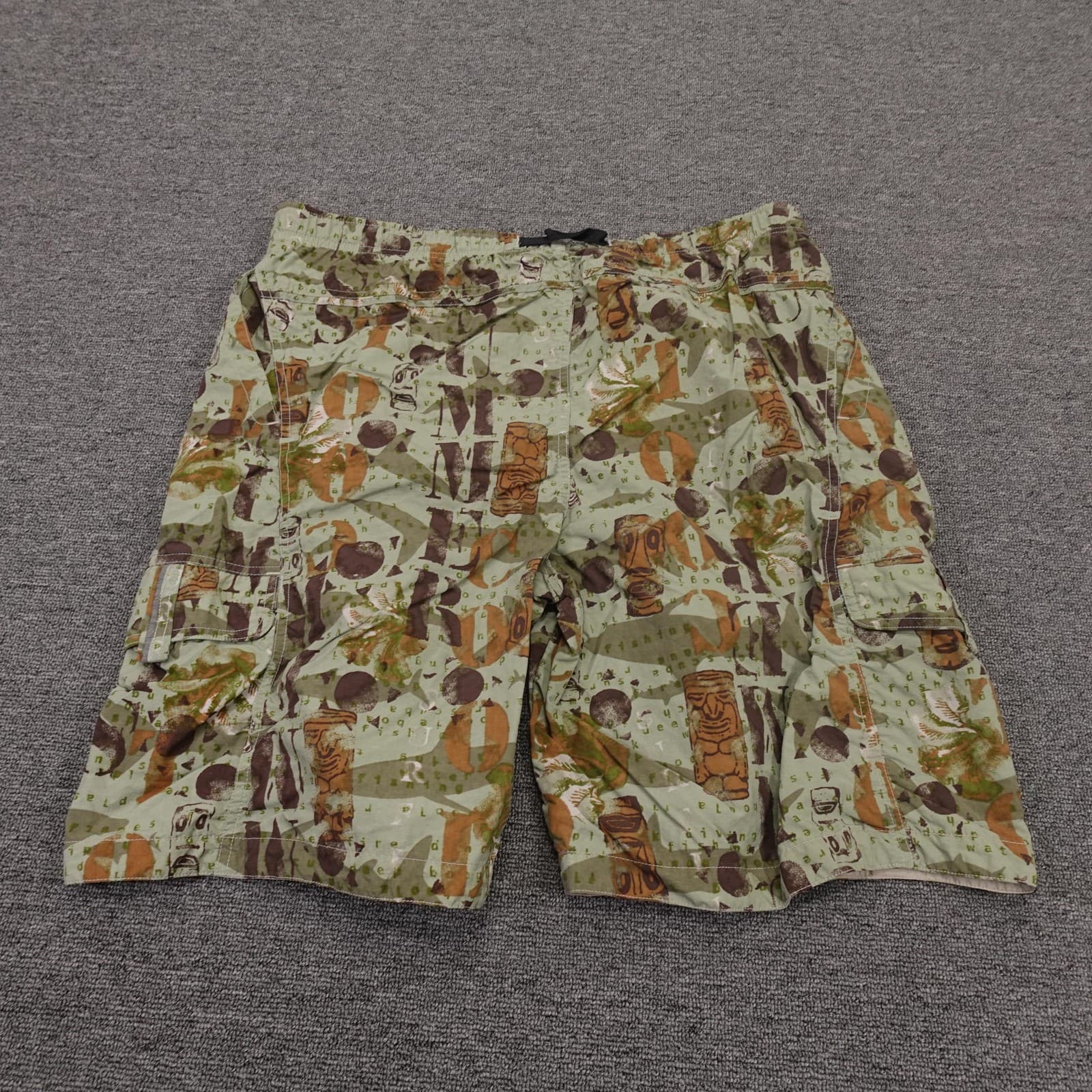 Vintage REI Swim Shorts Mens Large Green Tiki Hawaiian Print Lined Cargo Y2K - Thumbnail 6