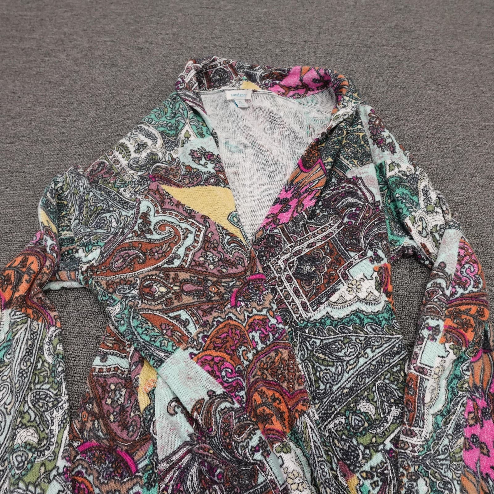 Sundance Cardigan Sweater Womens XS Multicolor Paisley Linen Cotton Open Front - Thumbnail 2