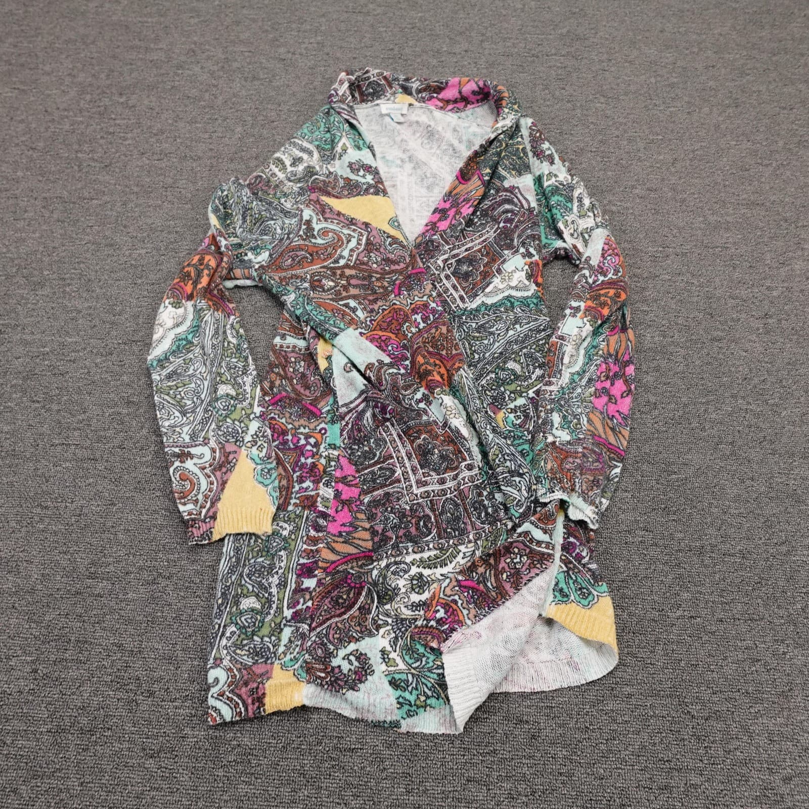 Sundance Cardigan Sweater Womens XS Multicolor Paisley Linen Cotton Open Front