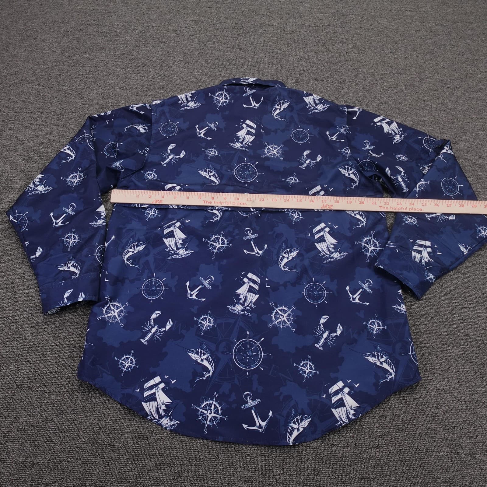 Spicy Tuna Shirt Mens Medium Blue Nautical Print Long Sleeve Button Up Fishing - Thumbnail 5