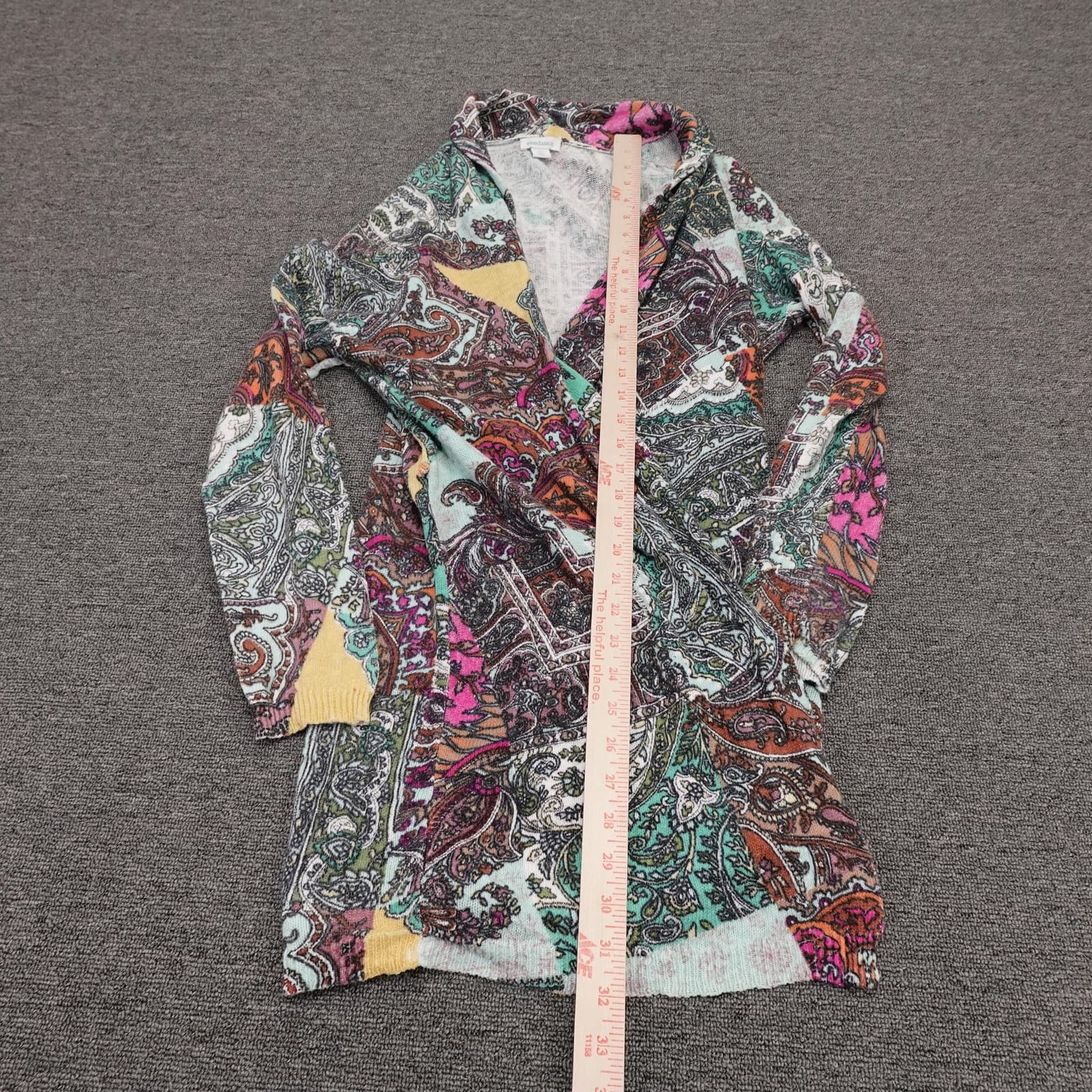 Sundance Cardigan Sweater Womens XS Multicolor Paisley Linen Cotton Open Front - Thumbnail 6