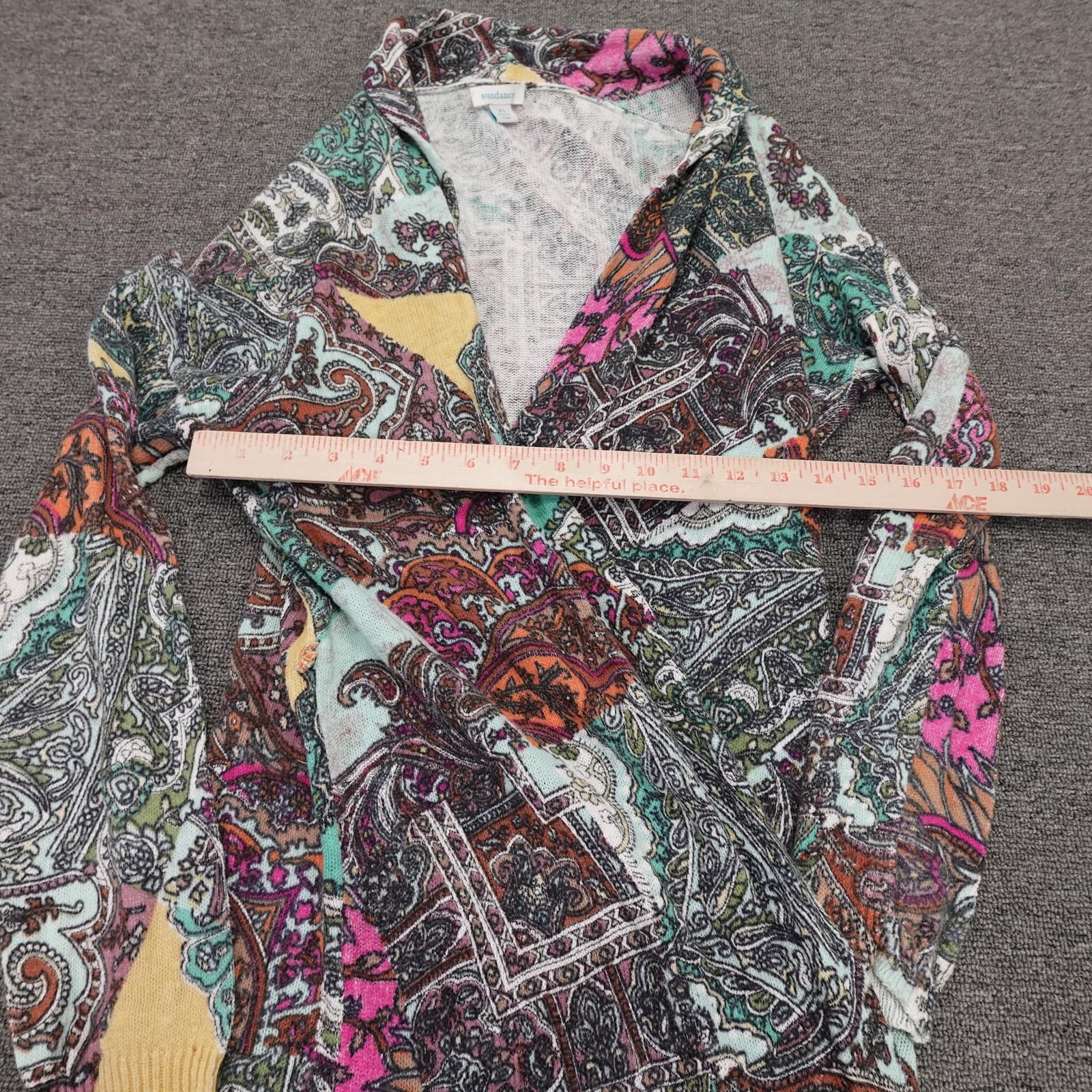 Sundance Cardigan Sweater Womens XS Multicolor Paisley Linen Cotton Open Front - Thumbnail 5