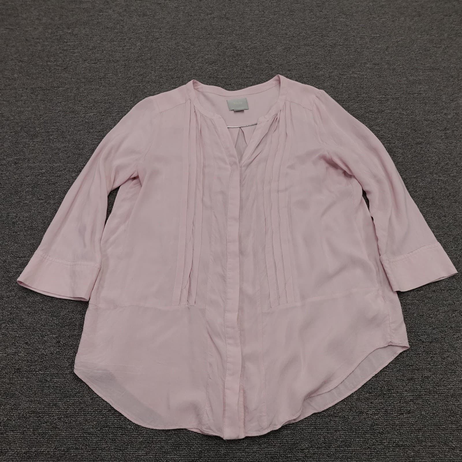 Maeve Blouse Womens 8 Pink Pleated Tunic 3/4 Sleeve Round Neck Rayon Top