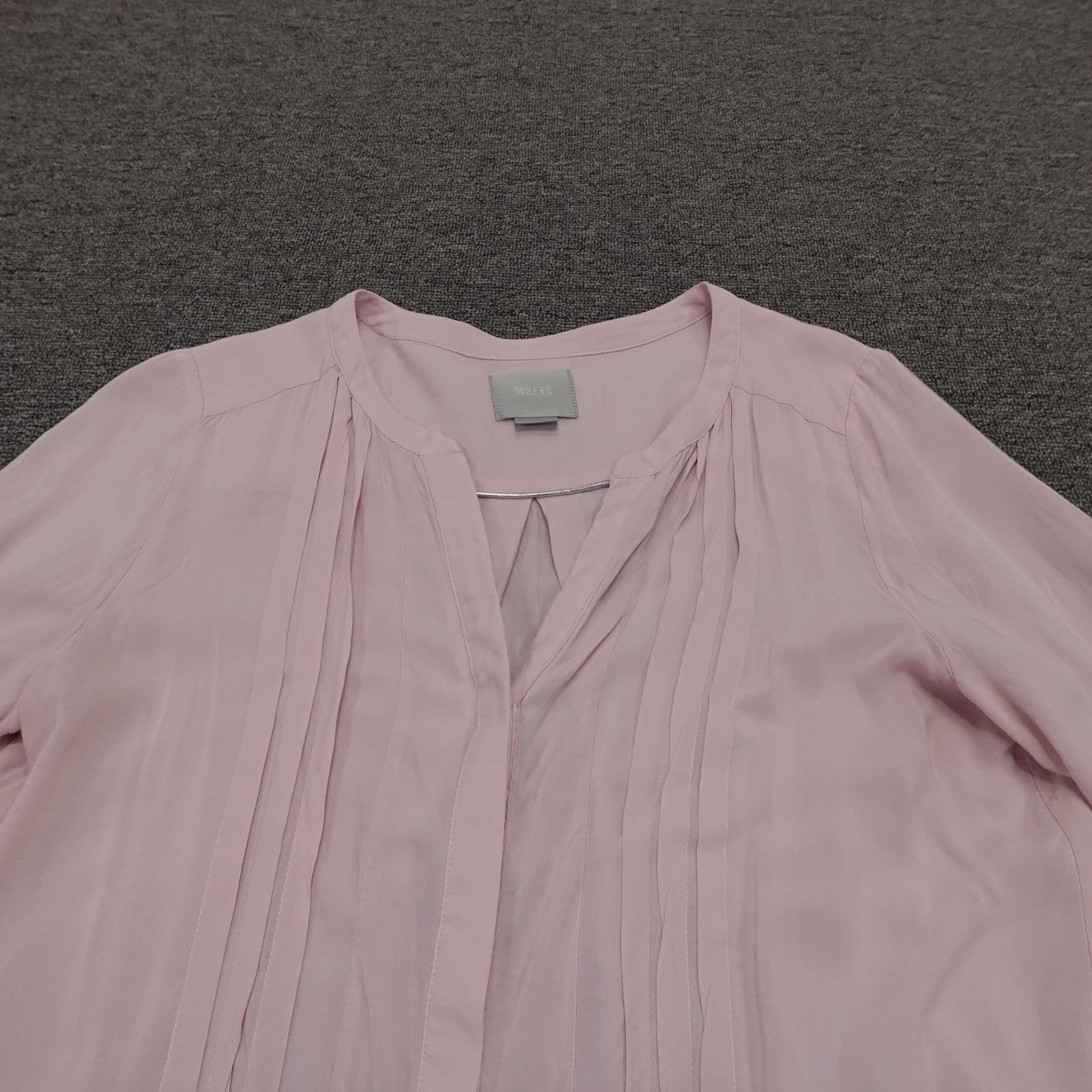 Maeve Blouse Womens 8 Pink Pleated Tunic 3/4 Sleeve Round Neck Rayon Top - Thumbnail 2
