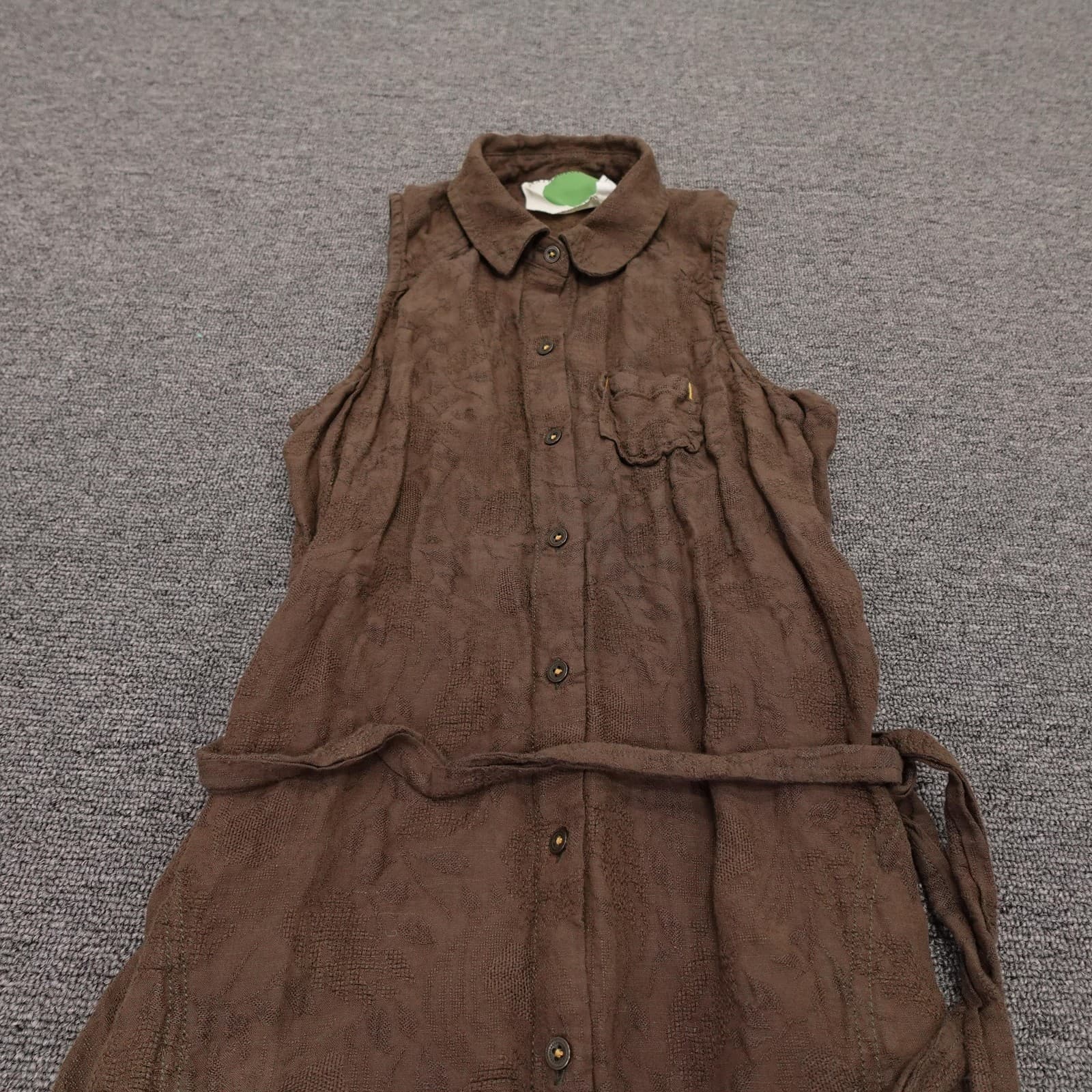 Anthropologie Dress Womens Petite XSP Green Linen Rayon Sleeveless Shirt Maxi - Thumbnail 2