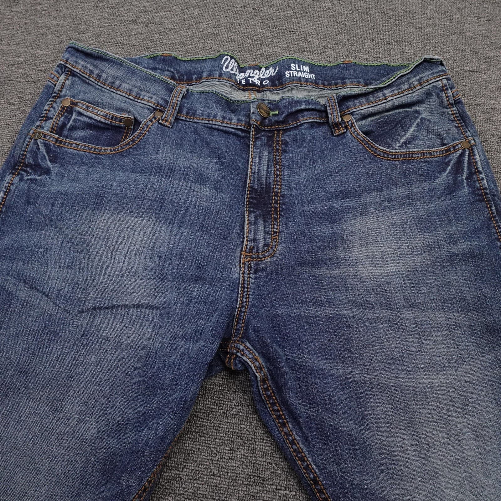 Wrangler Retro Slim Straight Jeans Mens 38x26 Blue Medium Wash Stretch Denim - Thumbnail 2