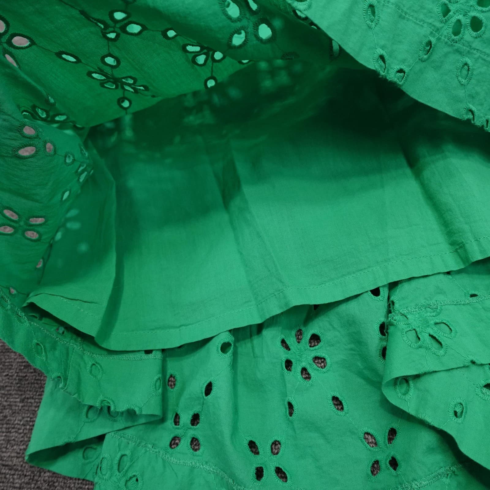 J.Crew Dress Womens 4 Green Eyelet Floral Ruffle Sleeve Midi Lined Sundress - Thumbnail 5