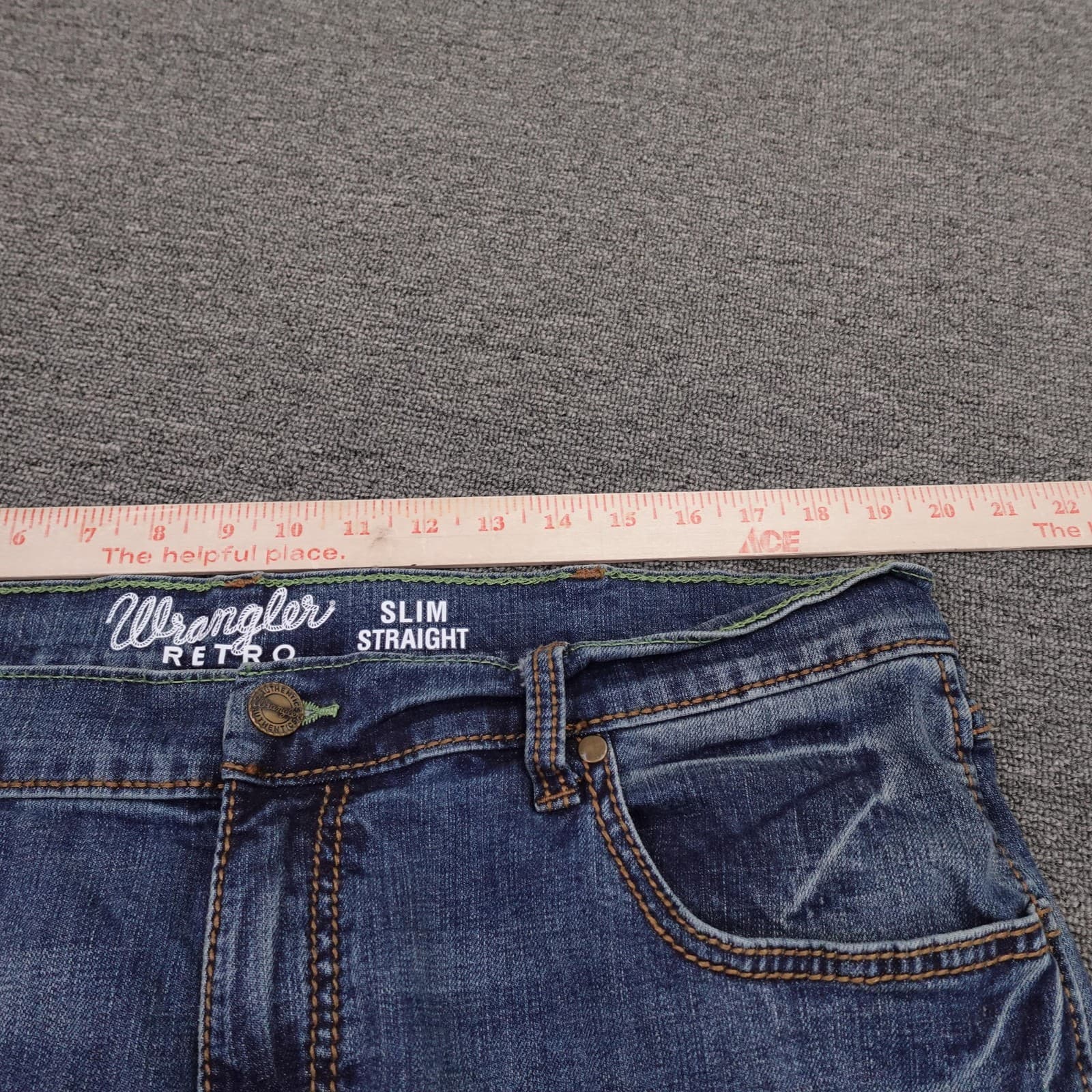 Wrangler Retro Slim Straight Jeans Mens 38x26 Blue Medium Wash Stretch Denim - Thumbnail 7