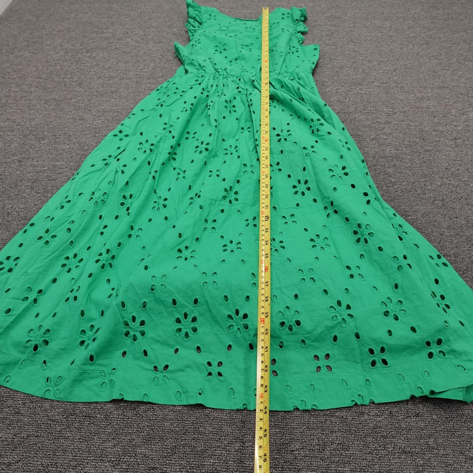 J.Crew Dress Womens 4 Green Eyelet Floral Ruffle Sleeve Midi Lined Sundress - Thumbnail 8