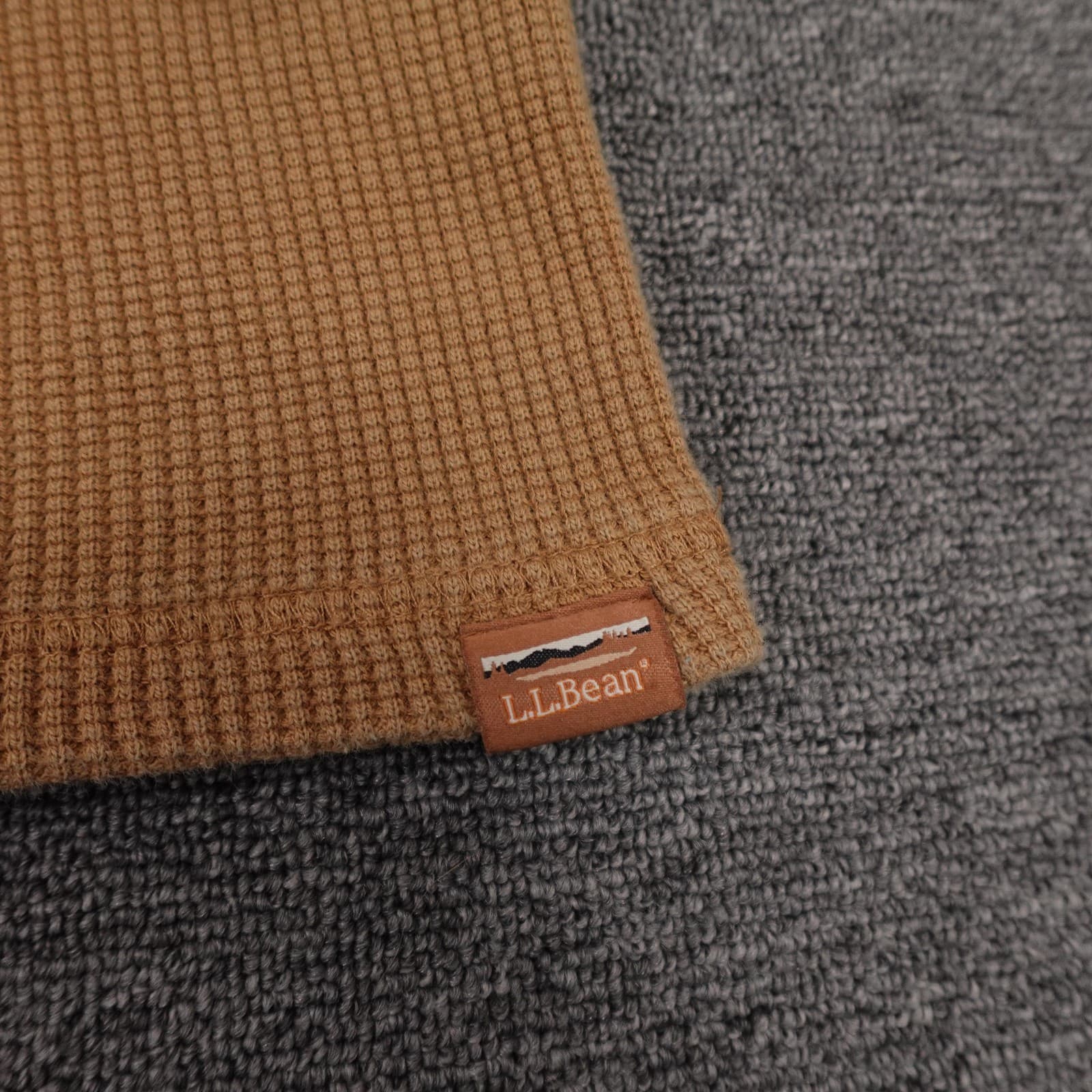 LL Bean Sweater Mens 2XL Brown Waffle Knit Crewneck Heavyweight Cotton Thermal - Thumbnail 2