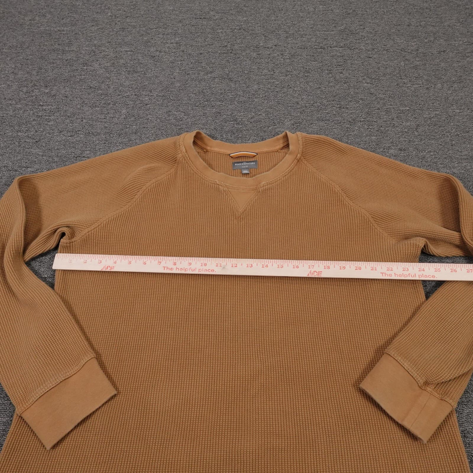 LL Bean Sweater Mens 2XL Brown Waffle Knit Crewneck Heavyweight Cotton Thermal - Thumbnail 4