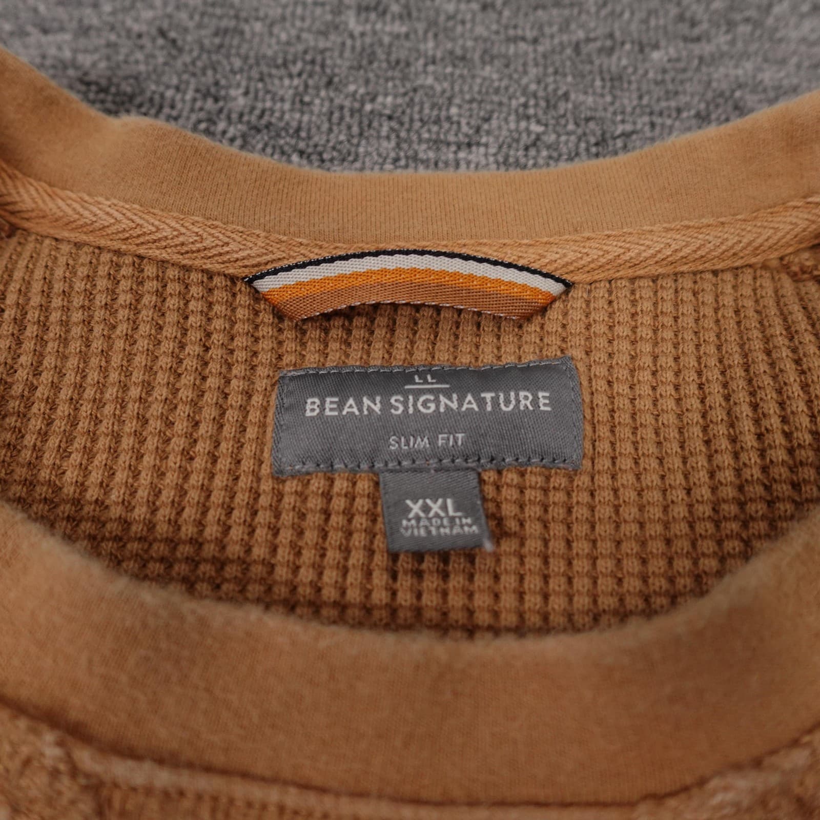 LL Bean Sweater Mens 2XL Brown Waffle Knit Crewneck Heavyweight Cotton Thermal - Thumbnail 3