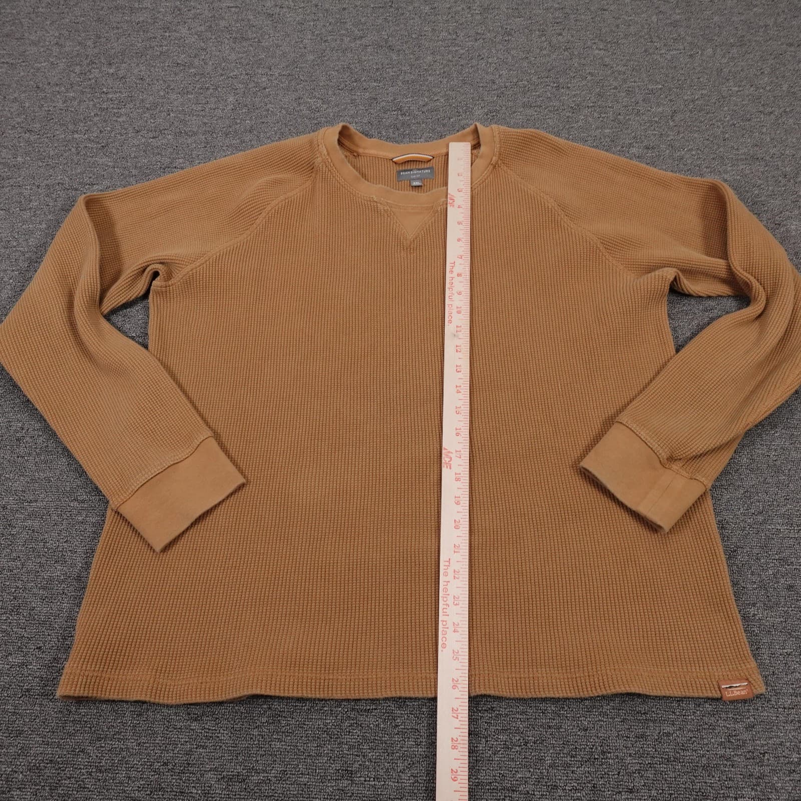 LL Bean Sweater Mens 2XL Brown Waffle Knit Crewneck Heavyweight Cotton Thermal - Thumbnail 5