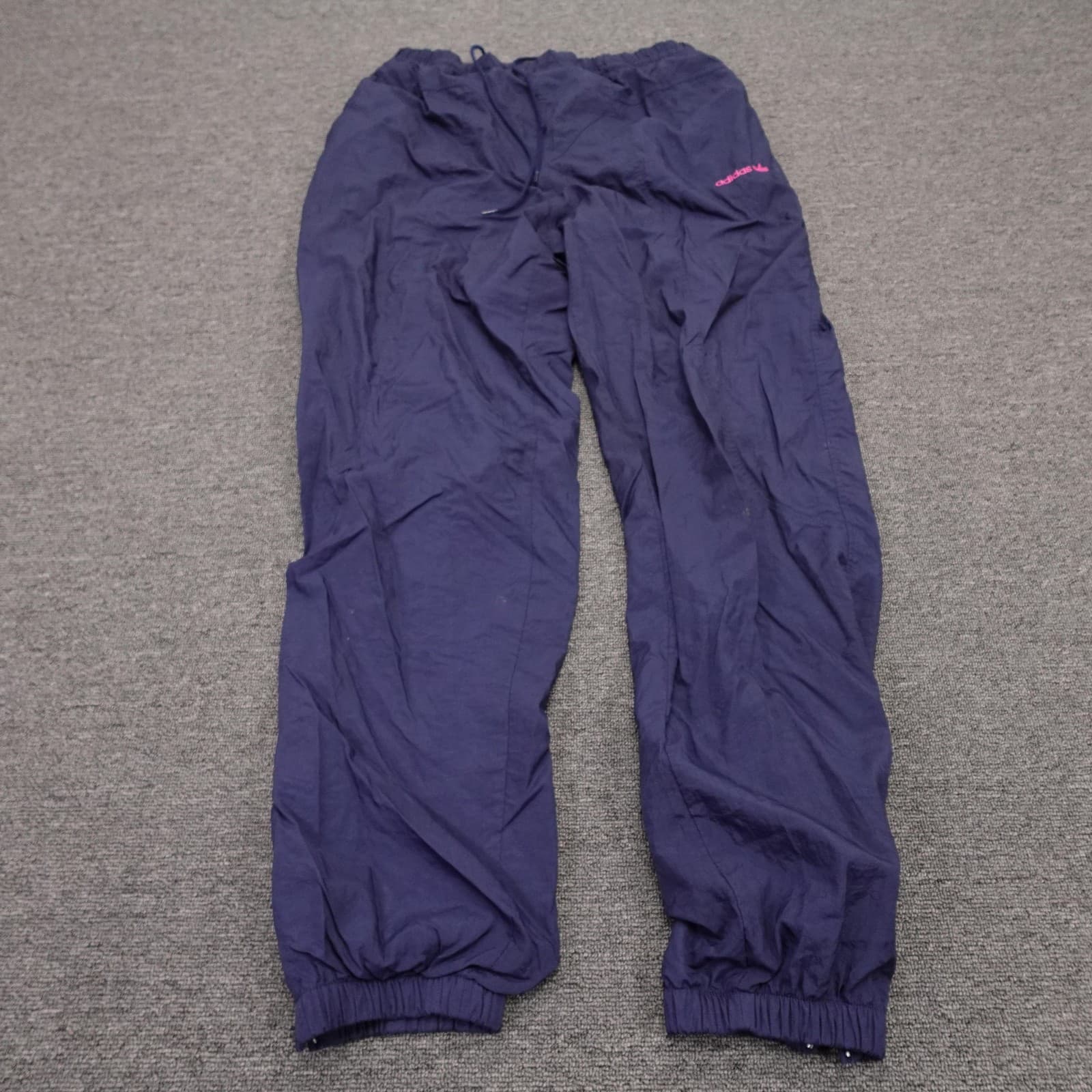 Vintage Adidas Track Pants Mens Medium Blue Nylon Trefoil Ankle Zip 90s