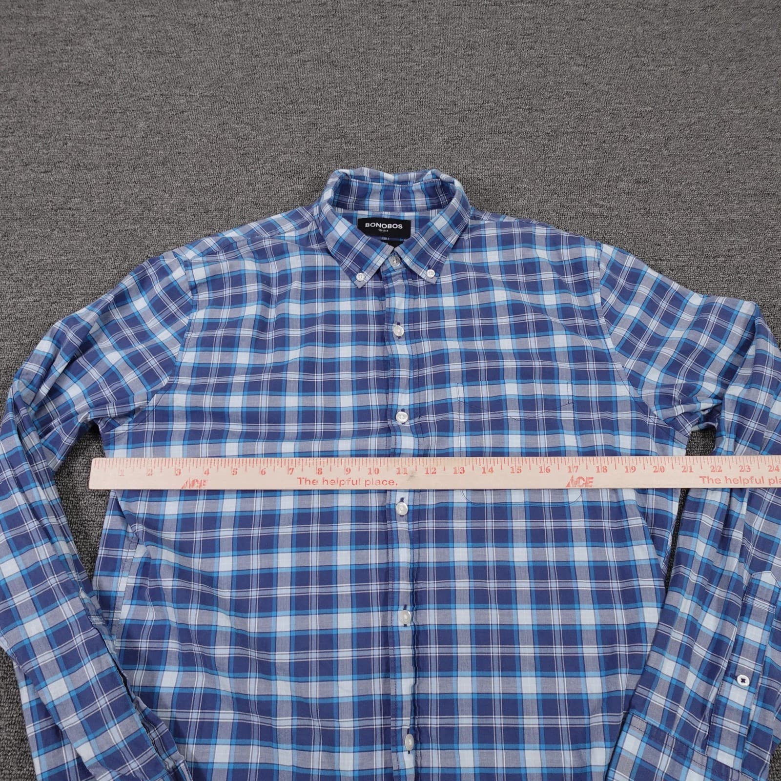 Bonobos Shirt Mens Medium Blue Plaid Long Sleeve Button Up Slim Fit Stretch - Thumbnail 3