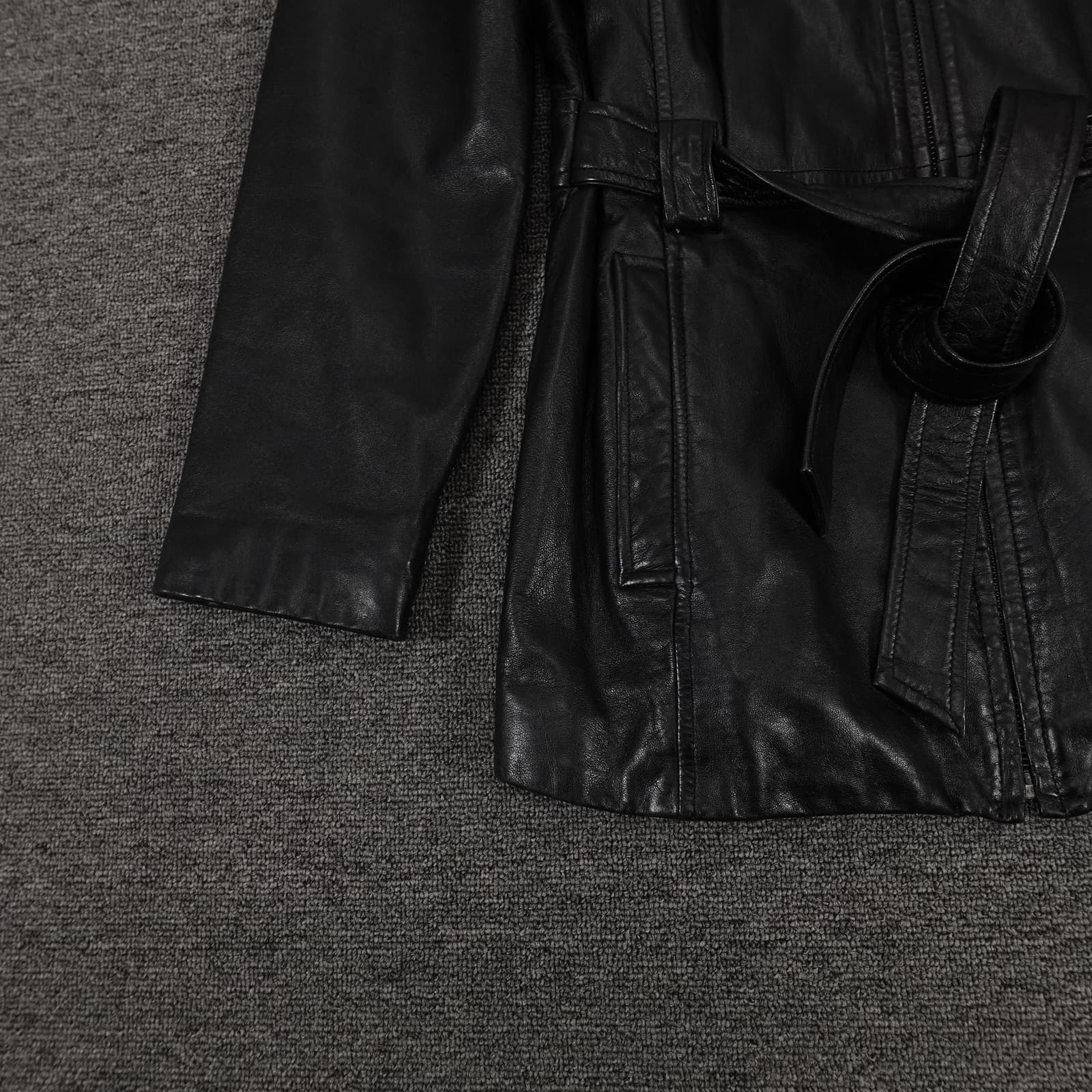 Vintage Jacqueline Ferrar Jacket Medium Black Lambskin Leather Belted Grunge 90s - Thumbnail 3