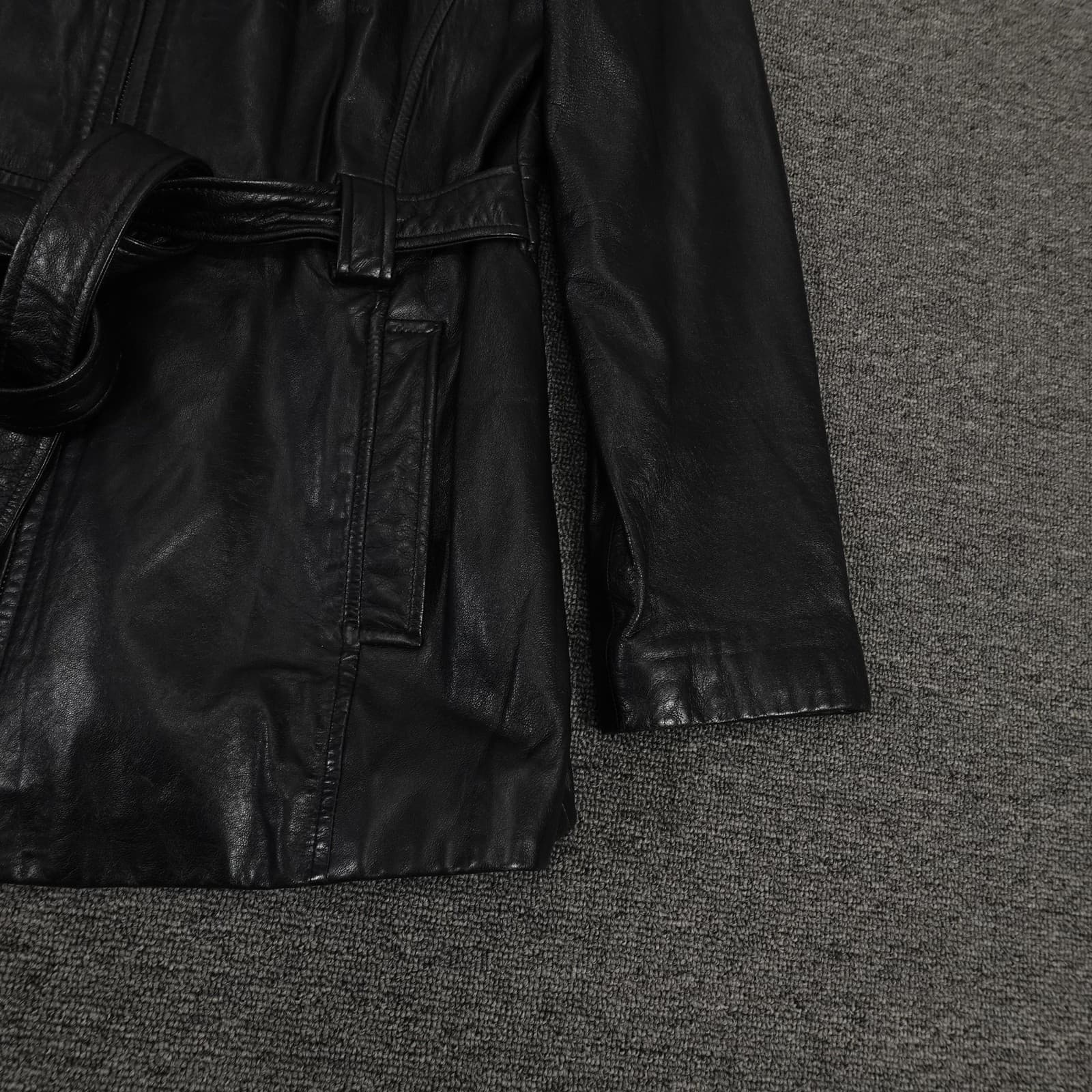 Vintage Jacqueline Ferrar Jacket Medium Black Lambskin Leather Belted Grunge 90s - Thumbnail 4
