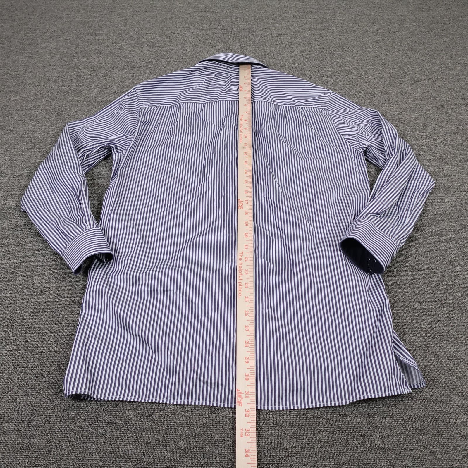 Ermenegildo Zegna Shirt Mens Large Blue Stripe Office Workwear Dress All Cotton - Thumbnail 5