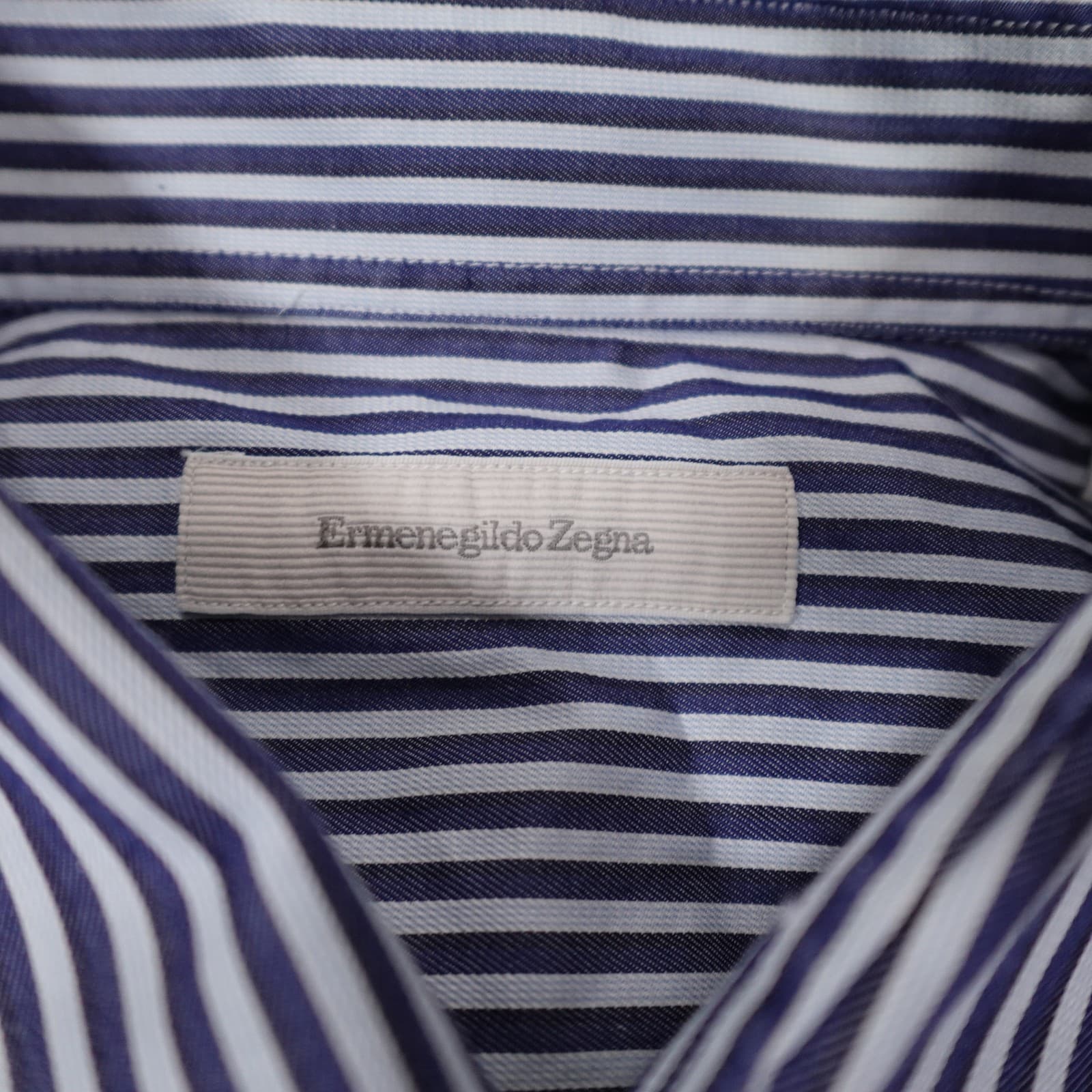 Ermenegildo Zegna Shirt Mens Large Blue Stripe Office Workwear Dress All Cotton - Thumbnail 2