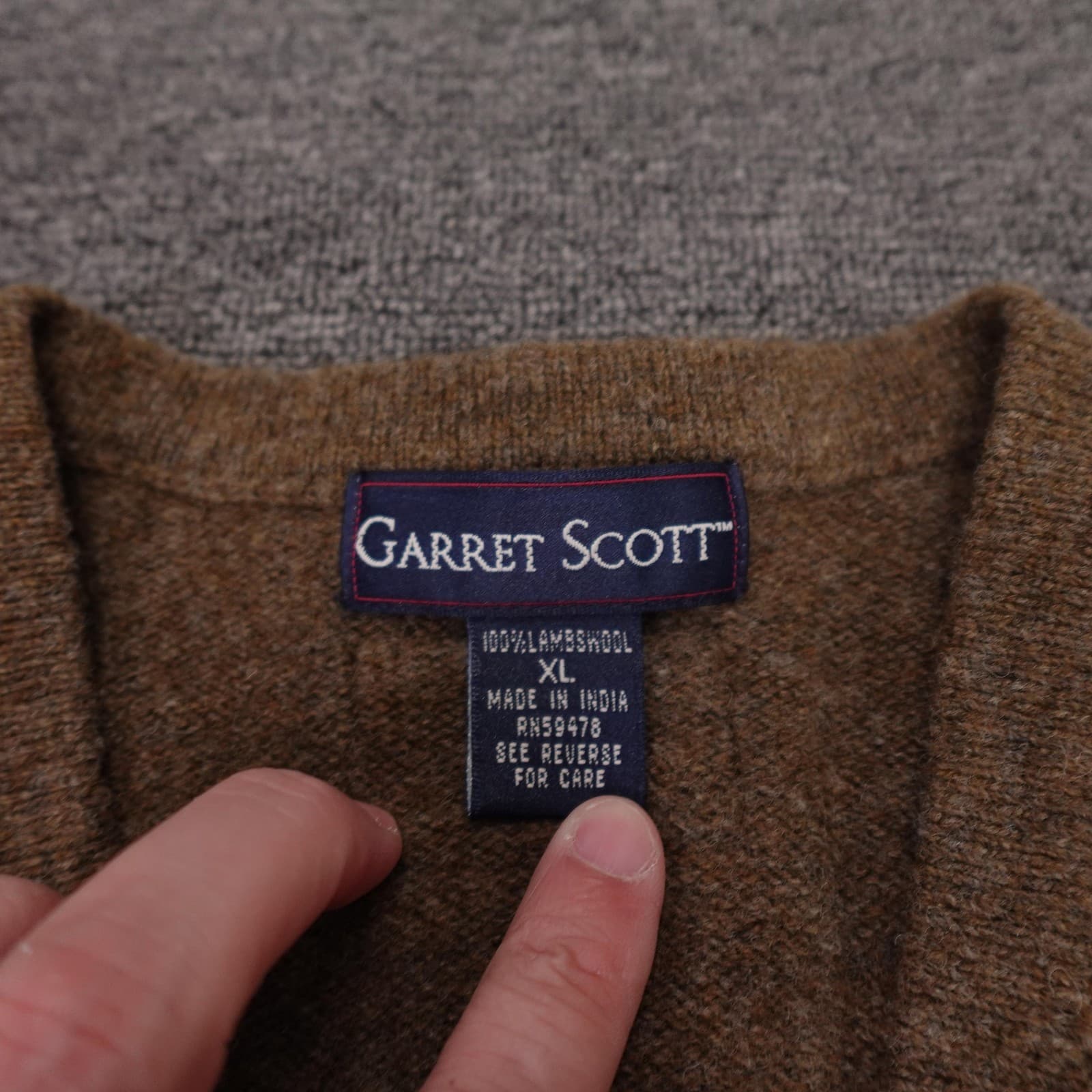 Garret Scott Vest Mens XL Brown 100% Lambswool V Neck Knit Sweater Pullover - Thumbnail 3
