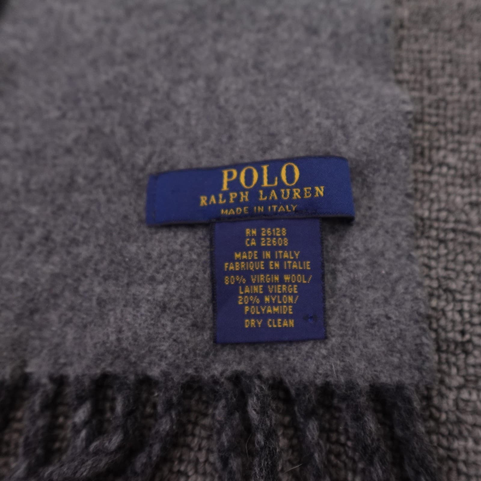 Polo Ralph Lauren Scarf Mens One Size Gray Wool Blend Fringe Made Italy Winter - Thumbnail 3