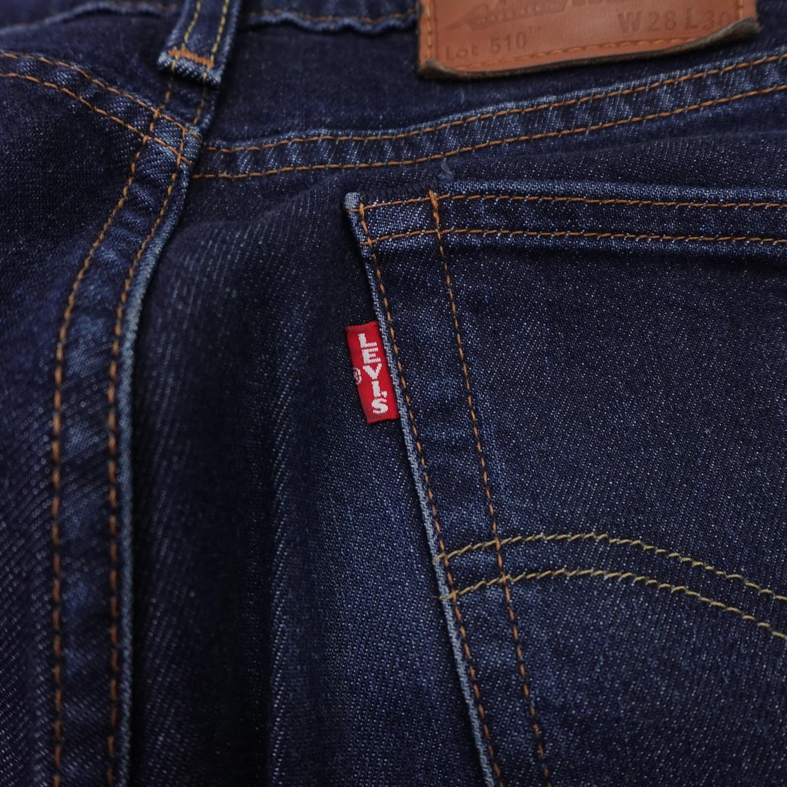 Levi's 510 Jeans Mens 28x30 Blue Dark Wash Skinny Slim Stretch Denim Pants - Thumbnail 4