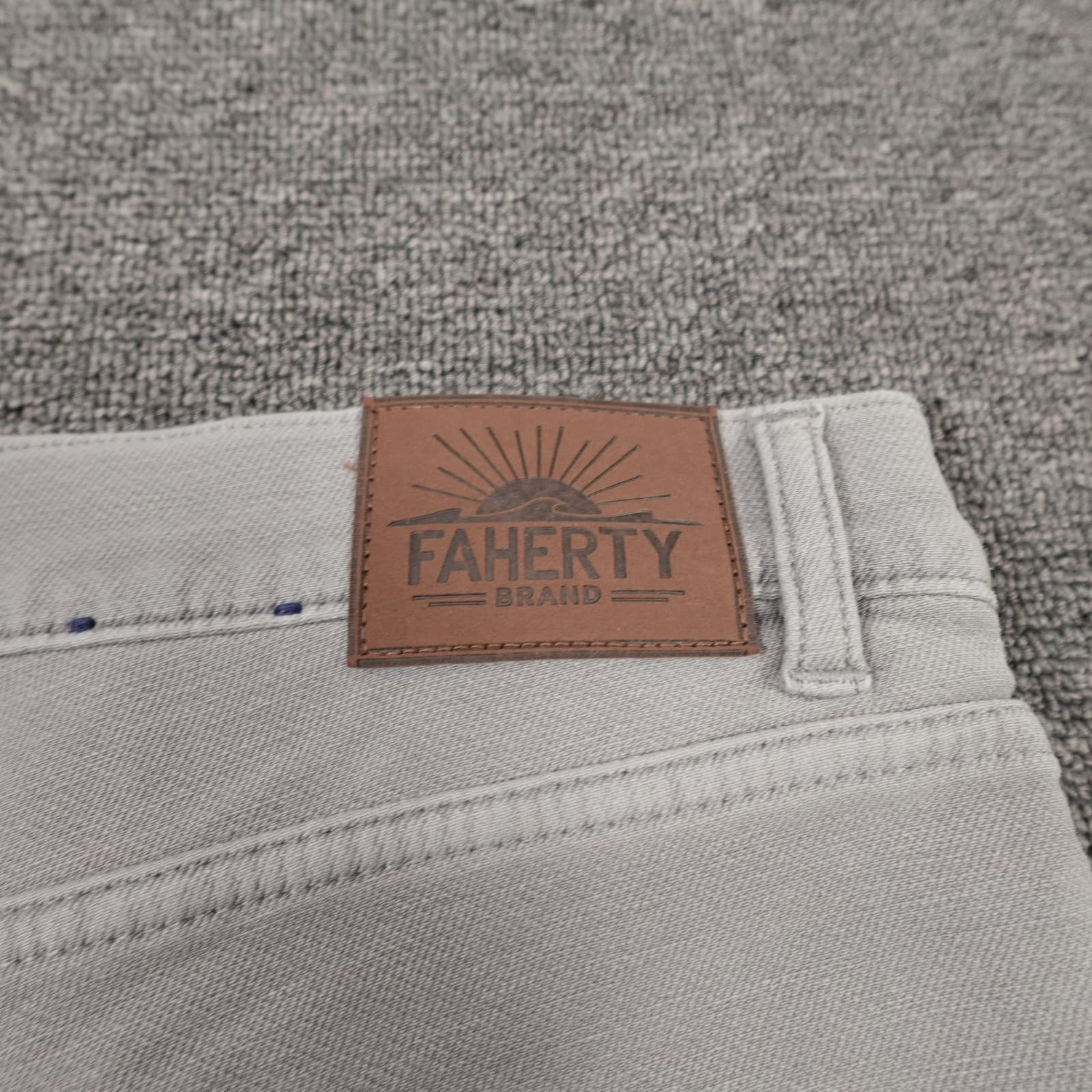 Faherty Jeans Mens 40x32 Gray Light Wash Straight Stretch Denim Casual Pants - Thumbnail 5