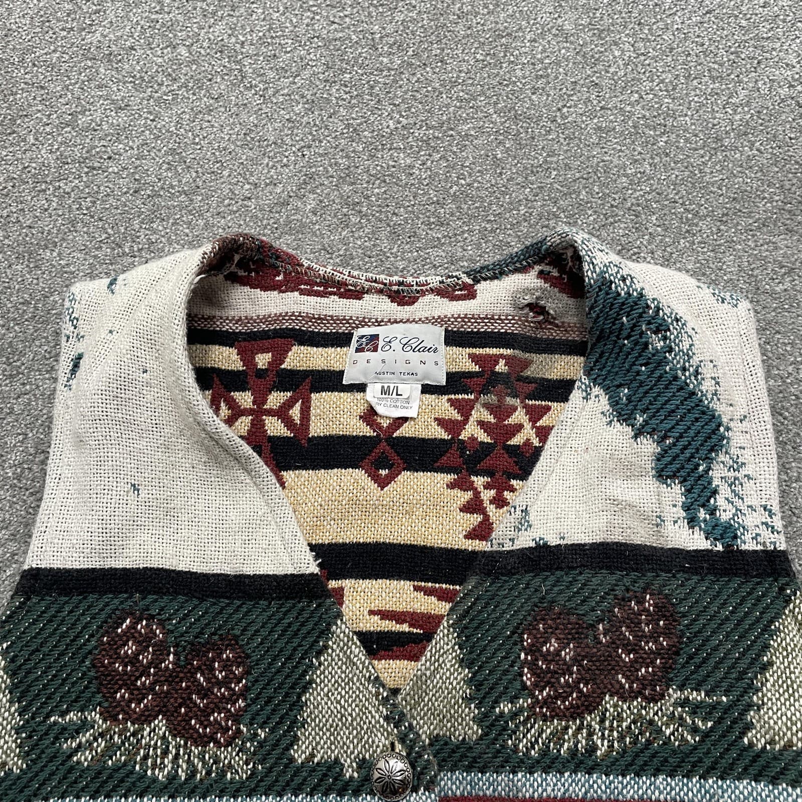 VINTAGE E. Clair Designs Vest Medium Southwestern Aztec Tapestry Concho 90s - Thumbnail 2