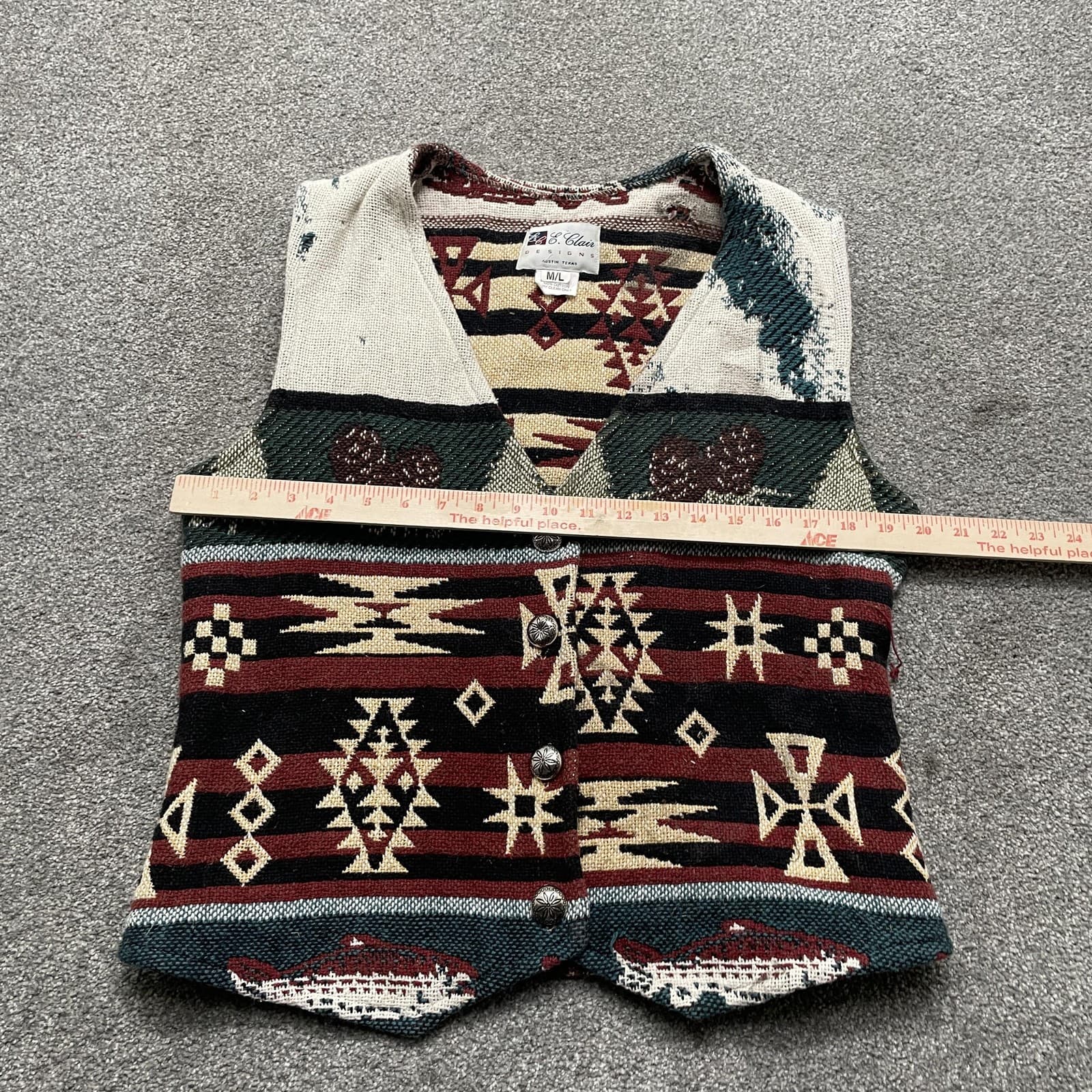 VINTAGE E. Clair Designs Vest Medium Southwestern Aztec Tapestry Concho 90s - Thumbnail 6