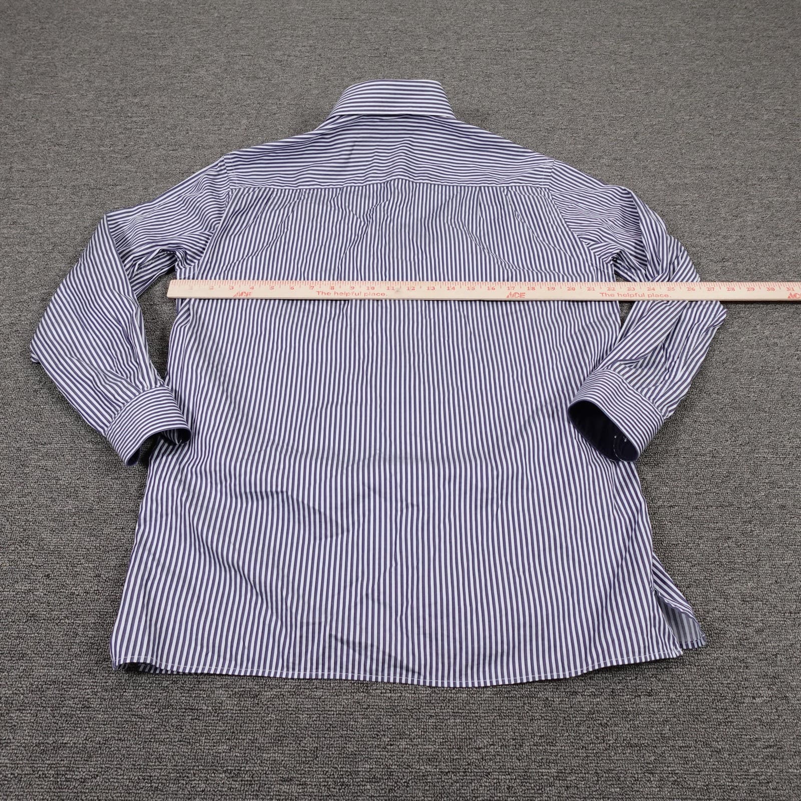 Ermenegildo Zegna Shirt Mens Large Blue Stripe Office Workwear Dress All Cotton - Thumbnail 4