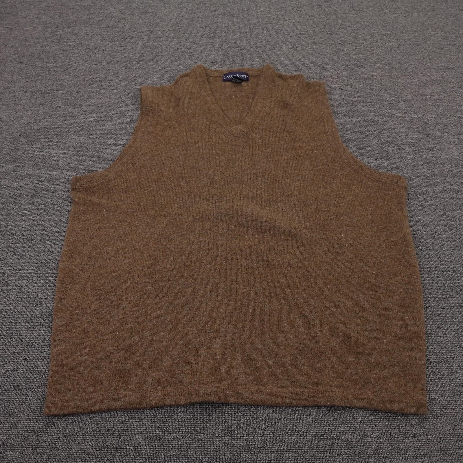 Garret Scott Vest Mens XL Brown 100% Lambswool V Neck Knit Sweater Pullover
