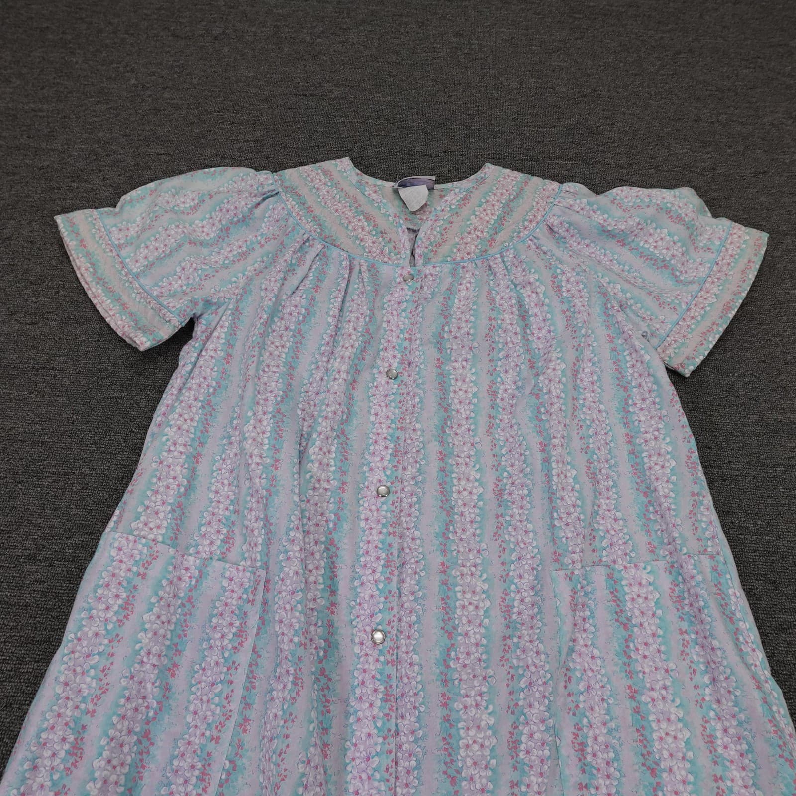 Vintage All Day Cafe Dress Womens Large Floral Cottage Kaftan Lounge 50s 60s 70s - Thumbnail 2