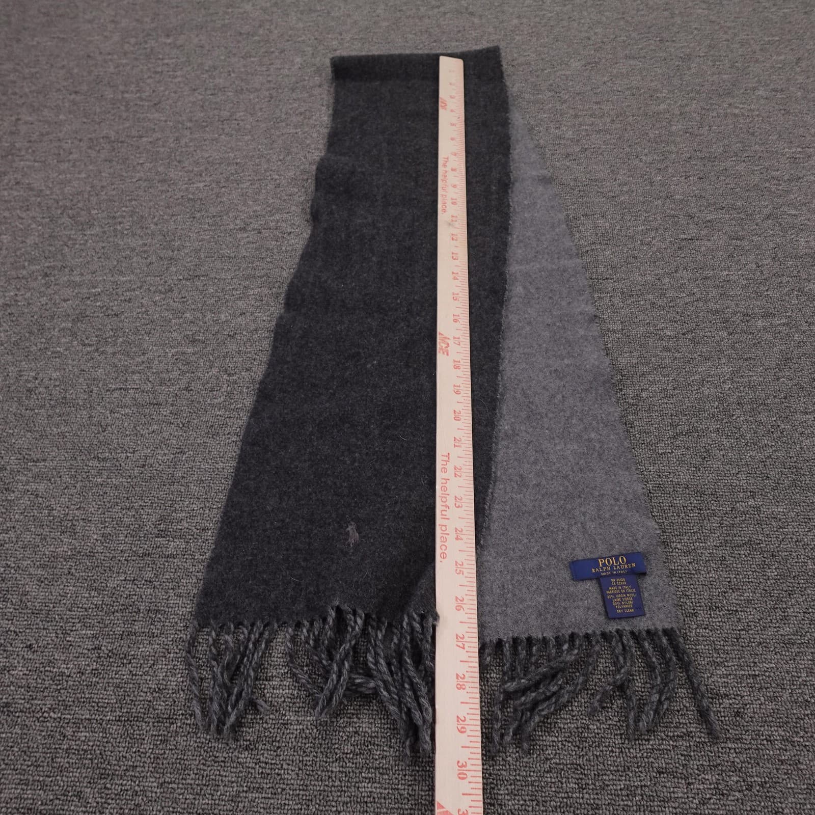 Polo Ralph Lauren Scarf Mens One Size Gray Wool Blend Fringe Made Italy Winter - Thumbnail 4