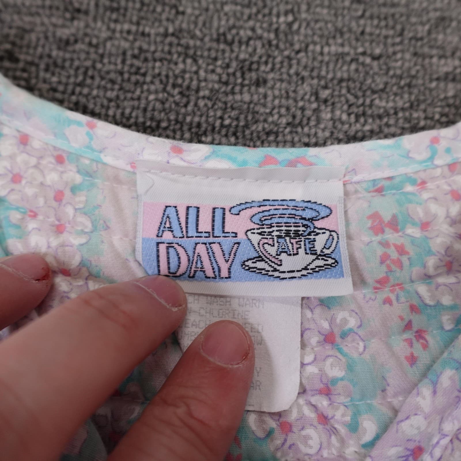 Vintage All Day Cafe Dress Womens Large Floral Cottage Kaftan Lounge 50s 60s 70s - Thumbnail 5