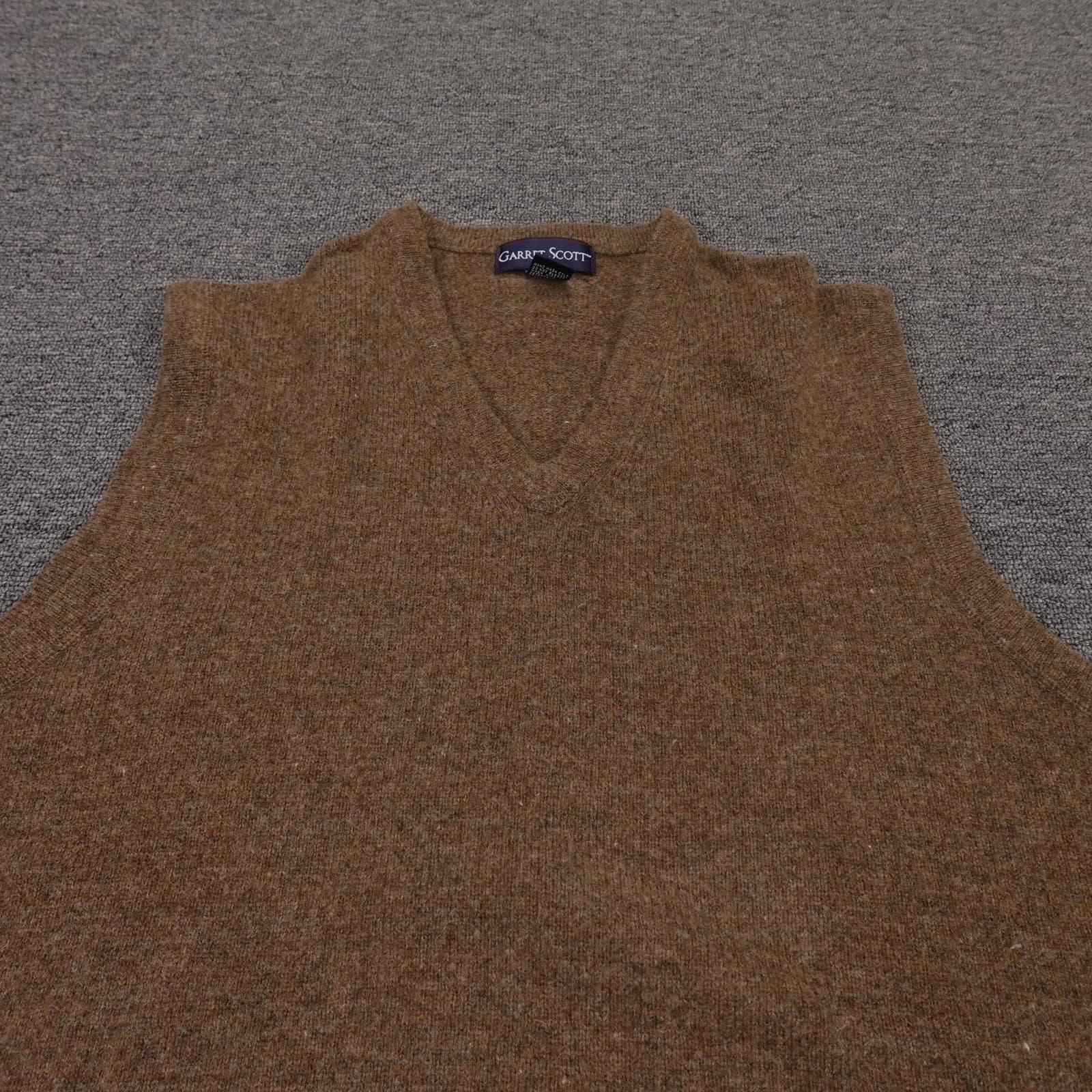 Garret Scott Vest Mens XL Brown 100% Lambswool V Neck Knit Sweater Pullover - Thumbnail 2