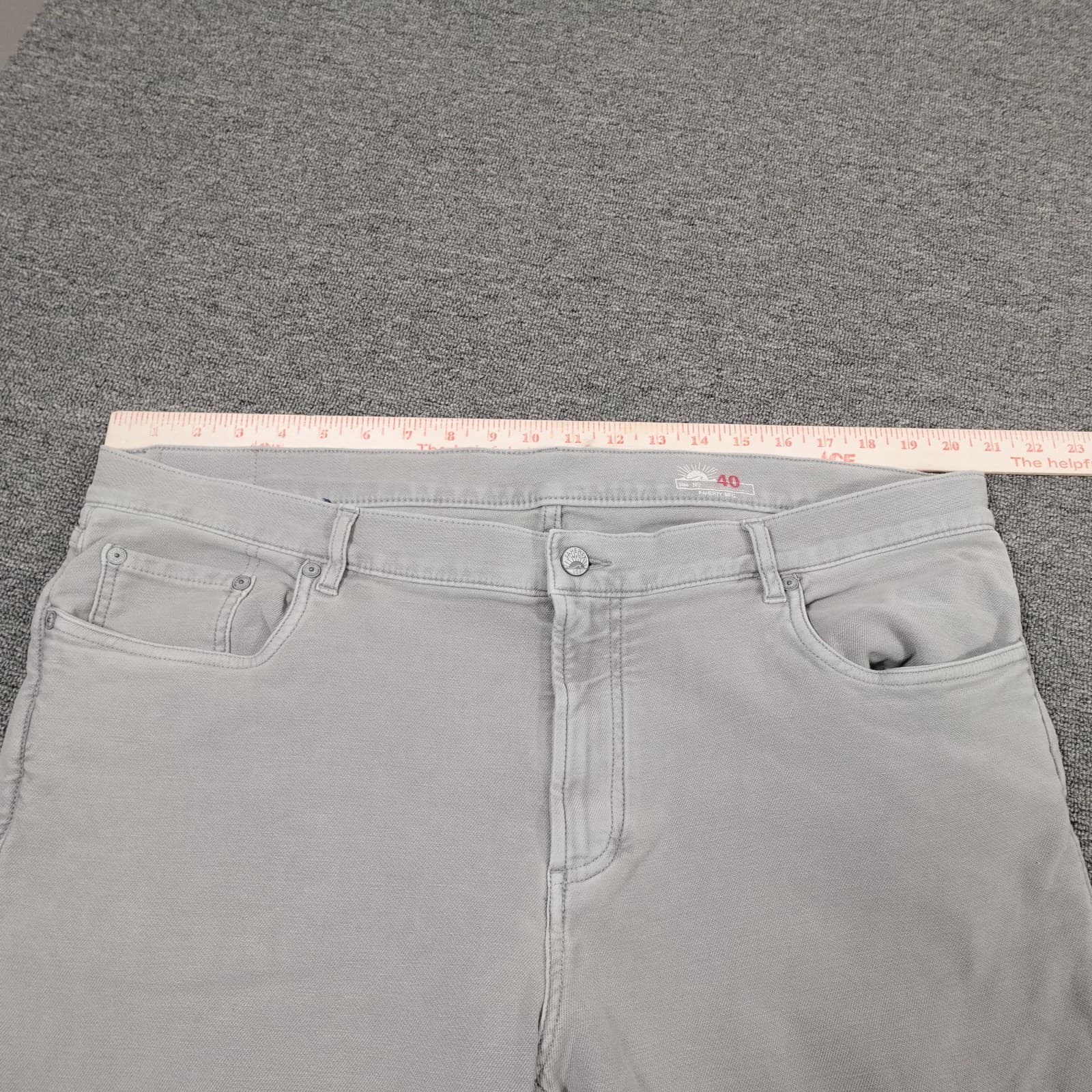 Faherty Jeans Mens 40x32 Gray Light Wash Straight Stretch Denim Casual Pants - Thumbnail 8
