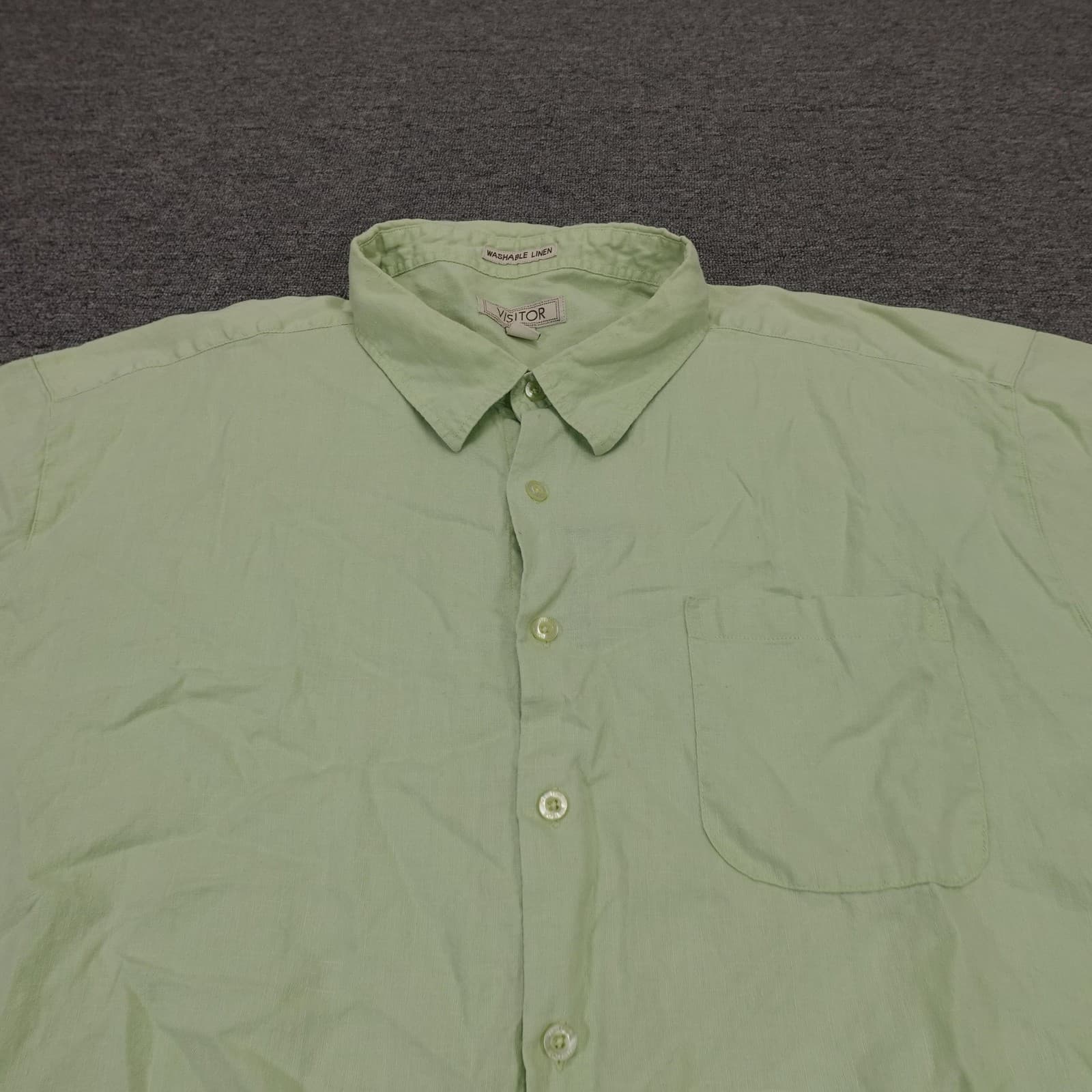 Visitor Shirt Mens 4XL Green Solid Linen Short Sleeve Button Up Casual Summer - Thumbnail 2