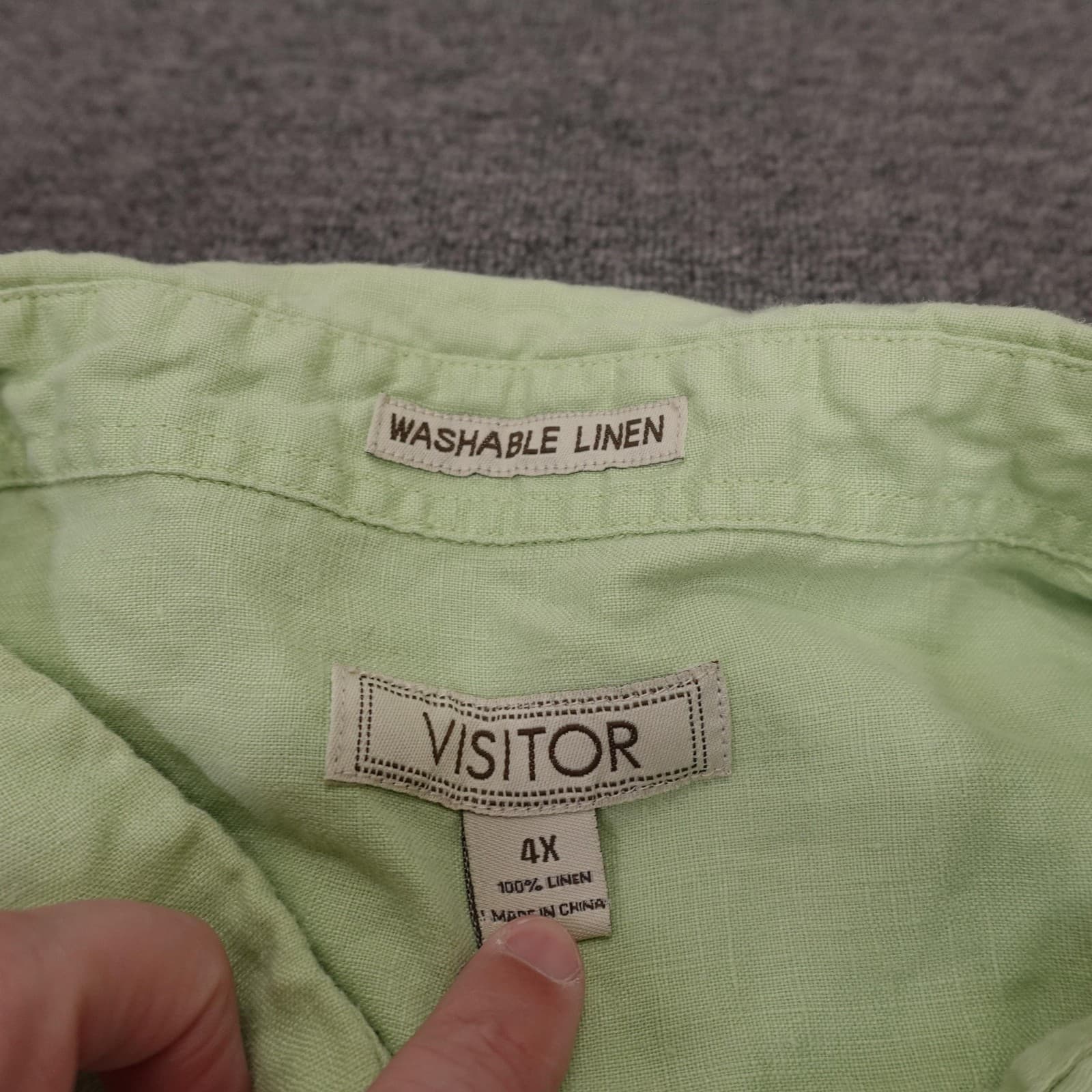 Visitor Shirt Mens 4XL Green Solid Linen Short Sleeve Button Up Casual Summer - Thumbnail 3