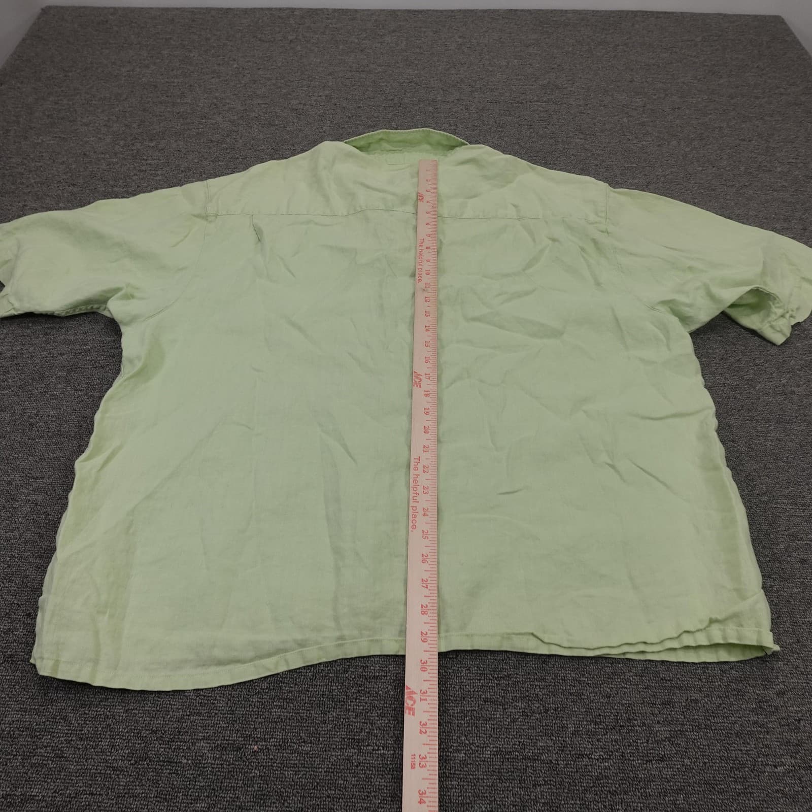 Visitor Shirt Mens 4XL Green Solid Linen Short Sleeve Button Up Casual Summer - Thumbnail 5