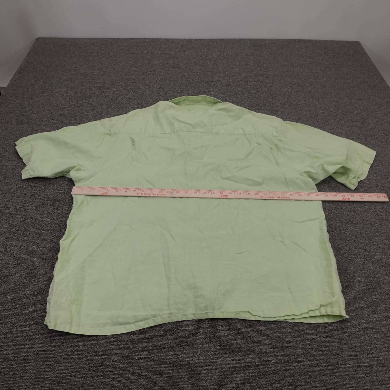 Visitor Shirt Mens 4XL Green Solid Linen Short Sleeve Button Up Casual Summer - Thumbnail 4